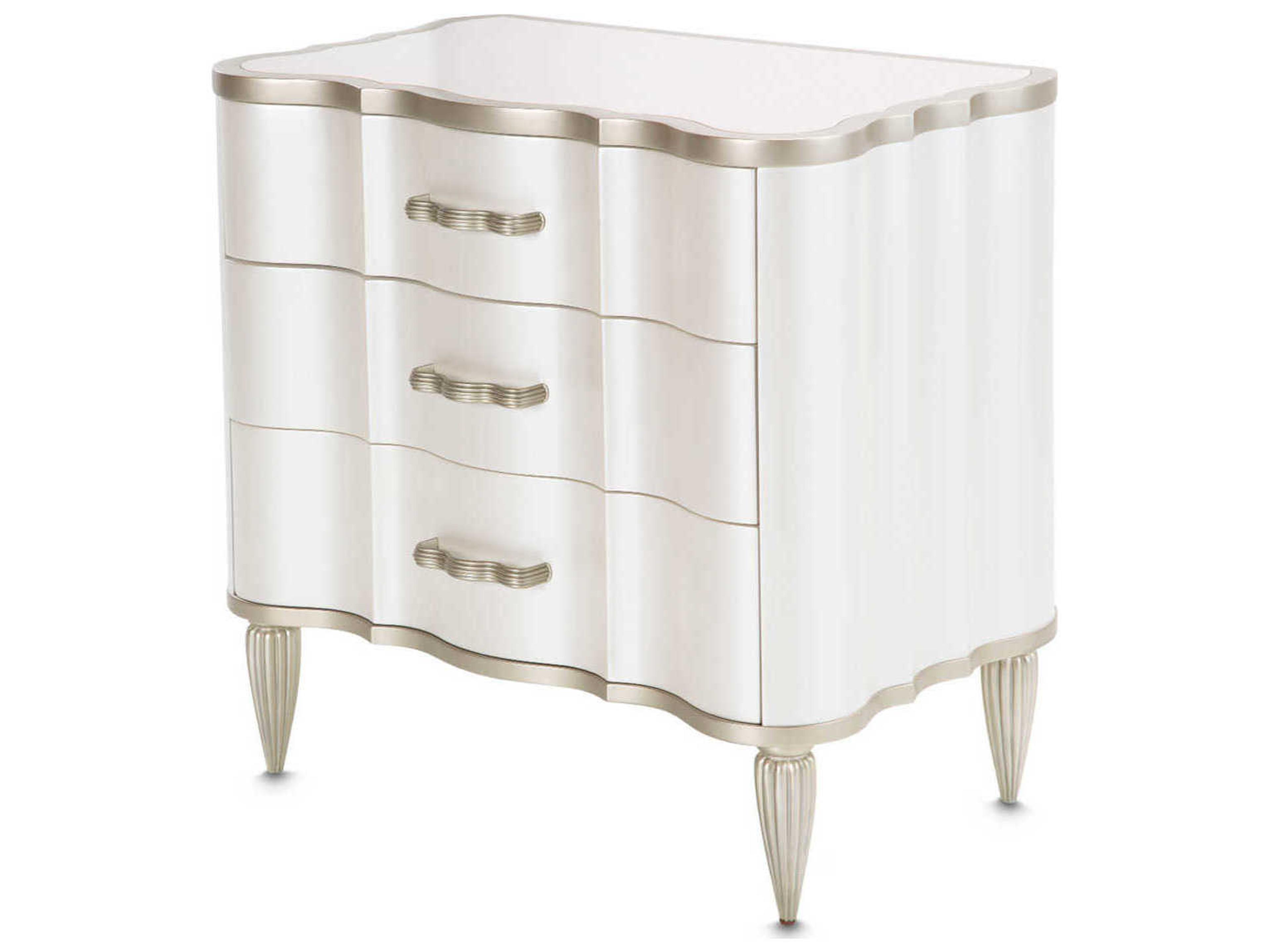 Michael Amini London Place 3-Drawers Silver Poplar Wood Nightstand