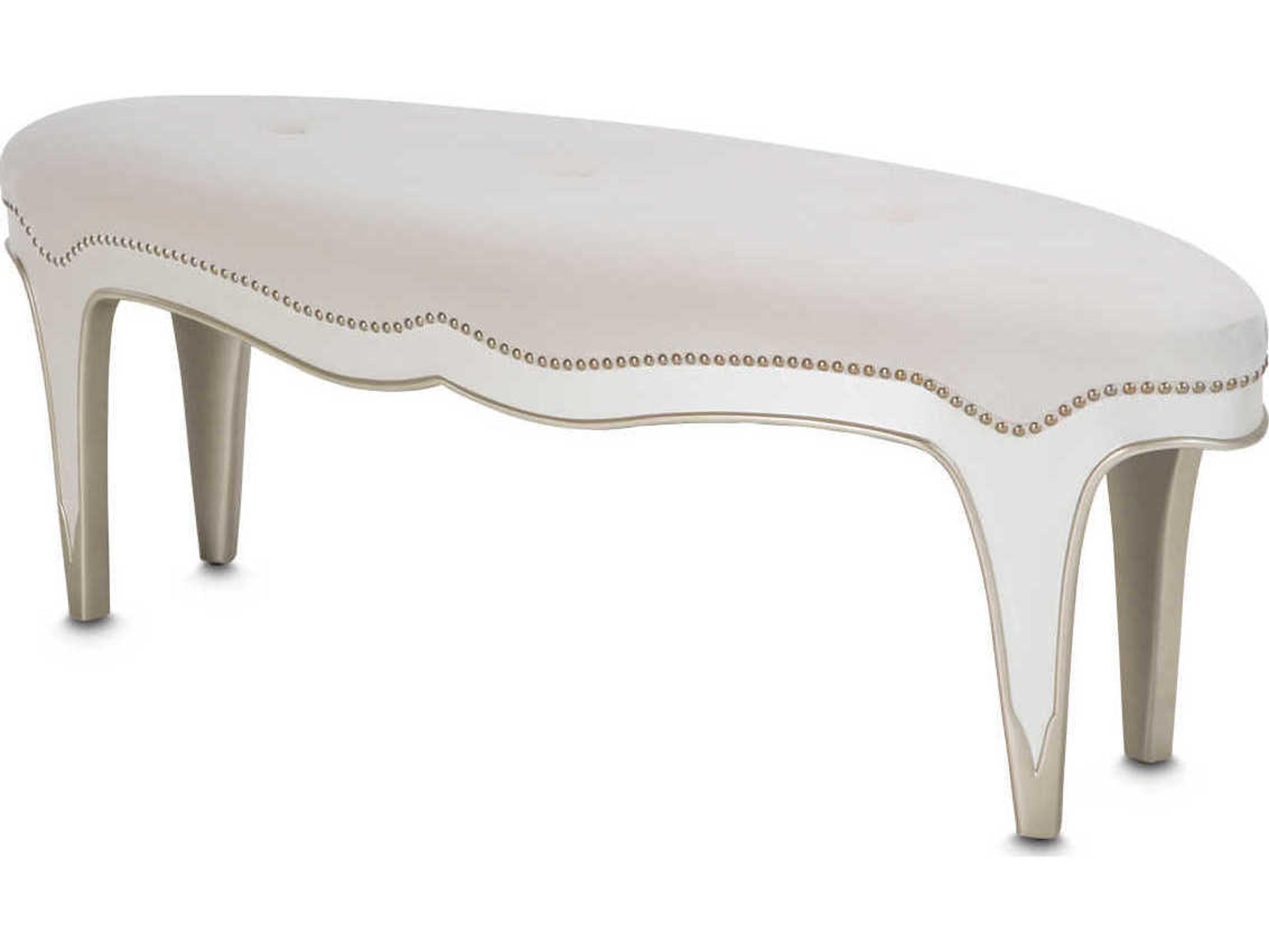 Michael Amini London Place Creamy Pearl White Velvet Upholstered Accent Bench