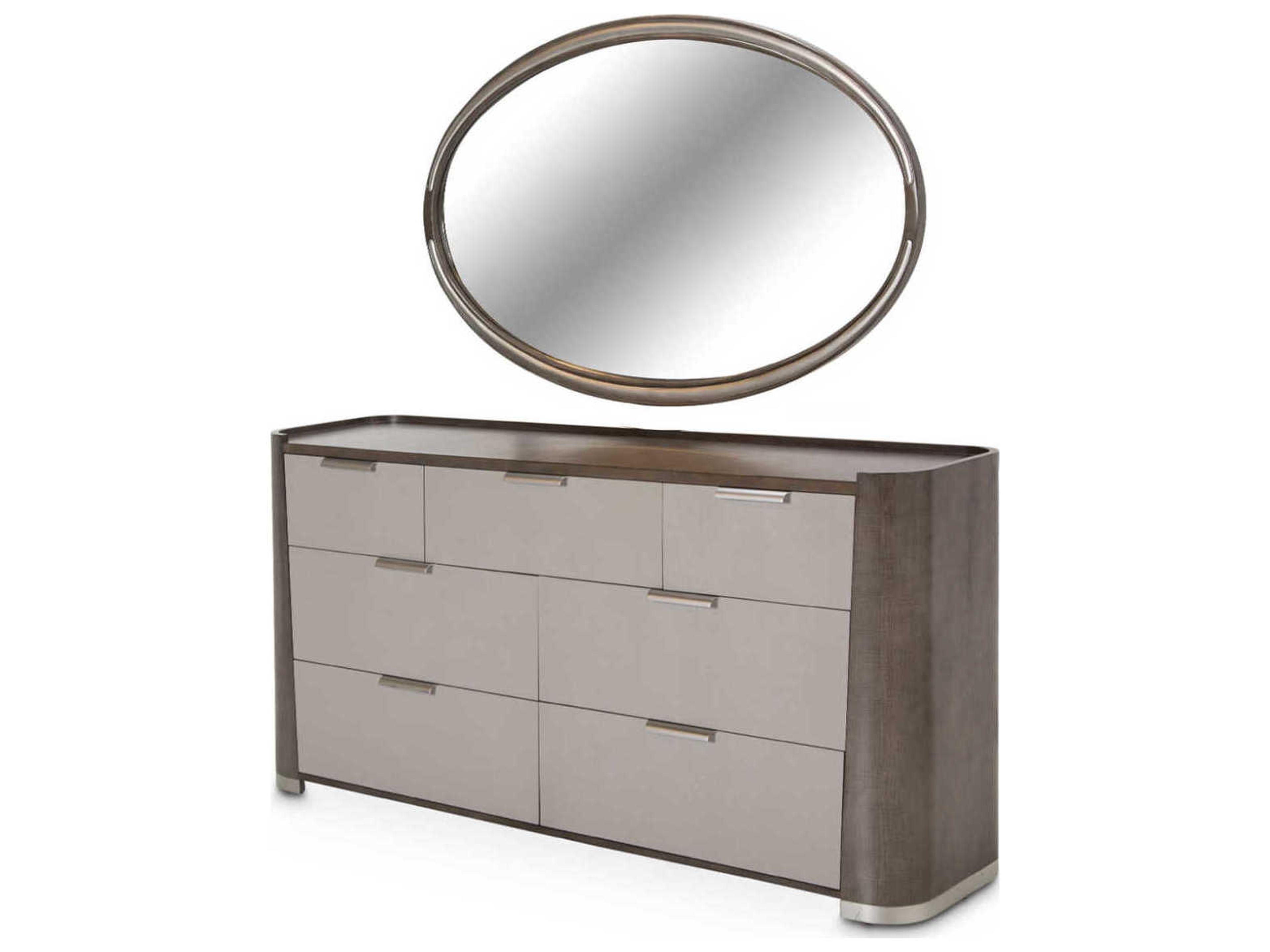 Michael Amini Roxbury Park 7-Drawers Gray Double Dresser with Mirror Set