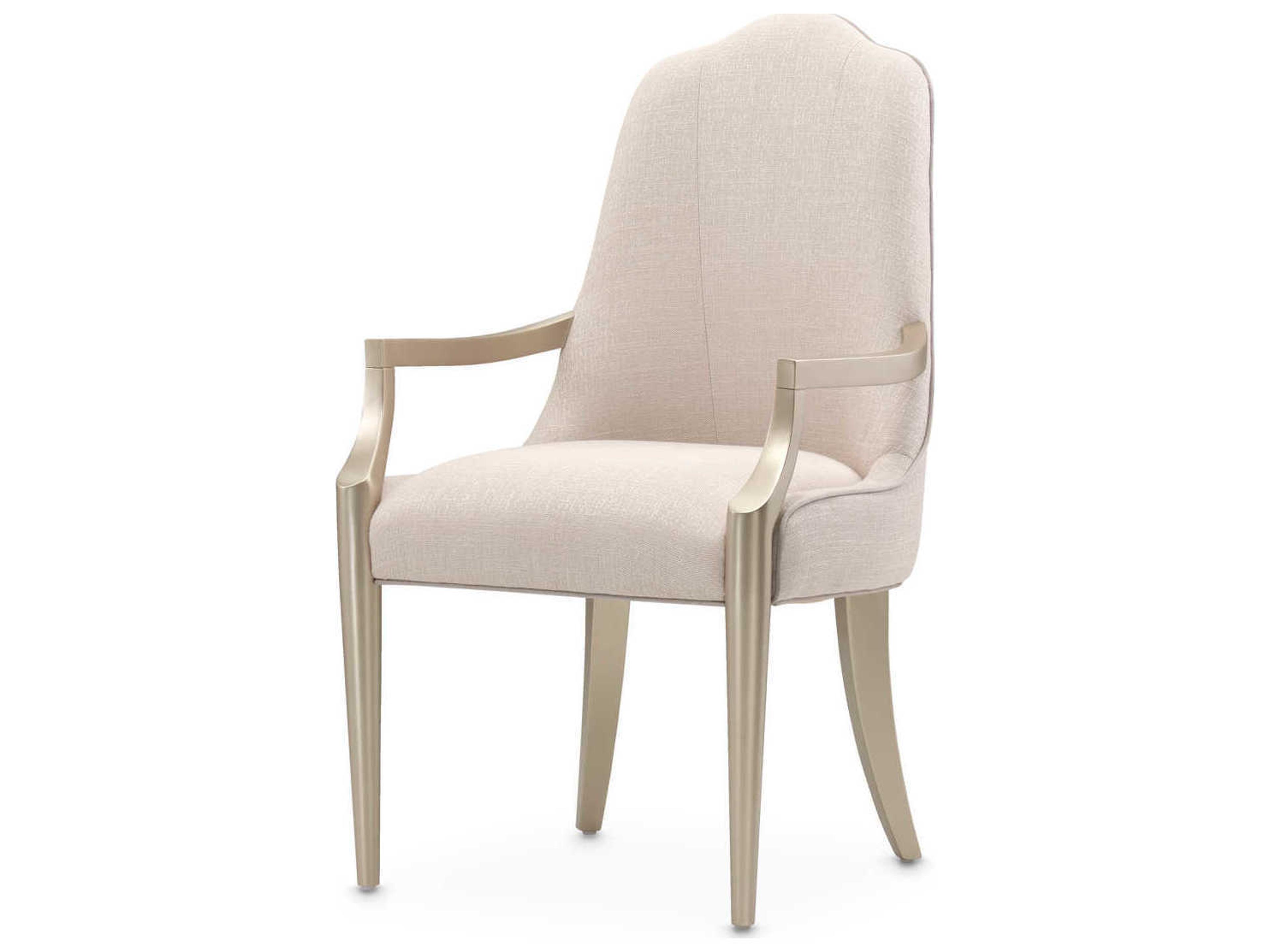 Michael Amini Malibu Crest Birch Wood Beige Upholstered Arm Dining Chair
