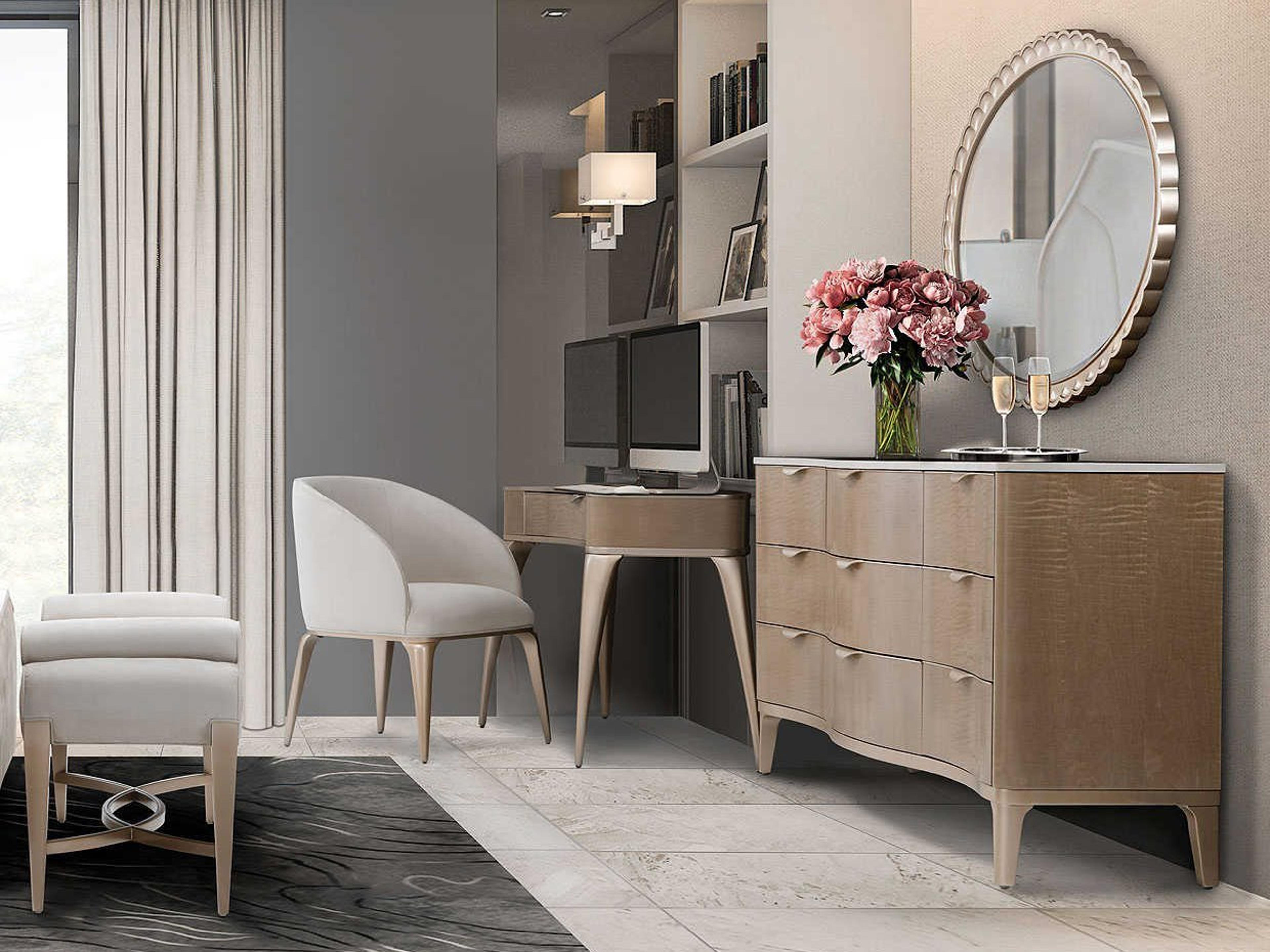 Luxecor Gilded Brown Birch Wood Dresser With Mirror Set