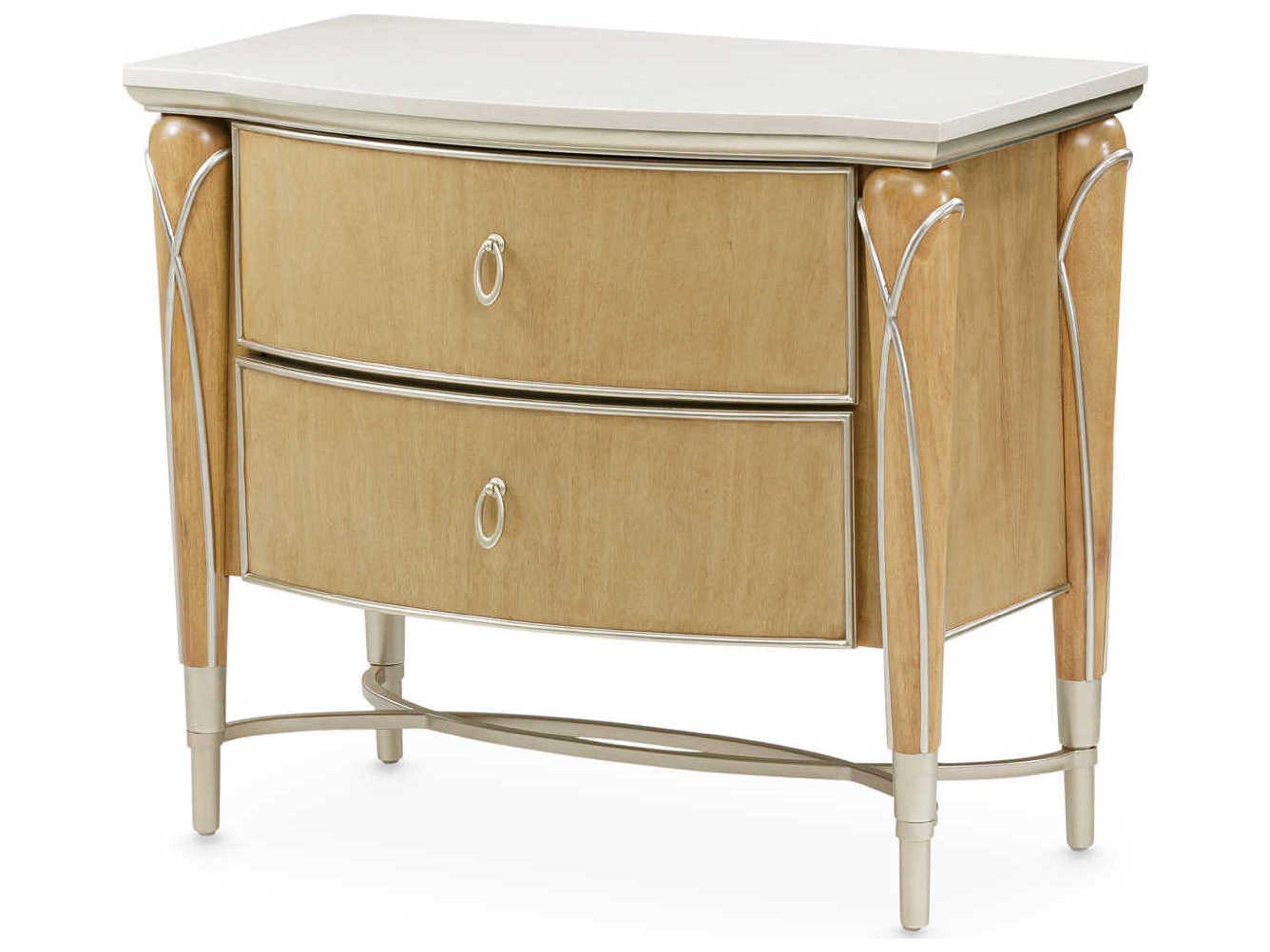 Michael Amini Villa Cherie Caramel 2-Drawers Brown Birch Wood Nightstand