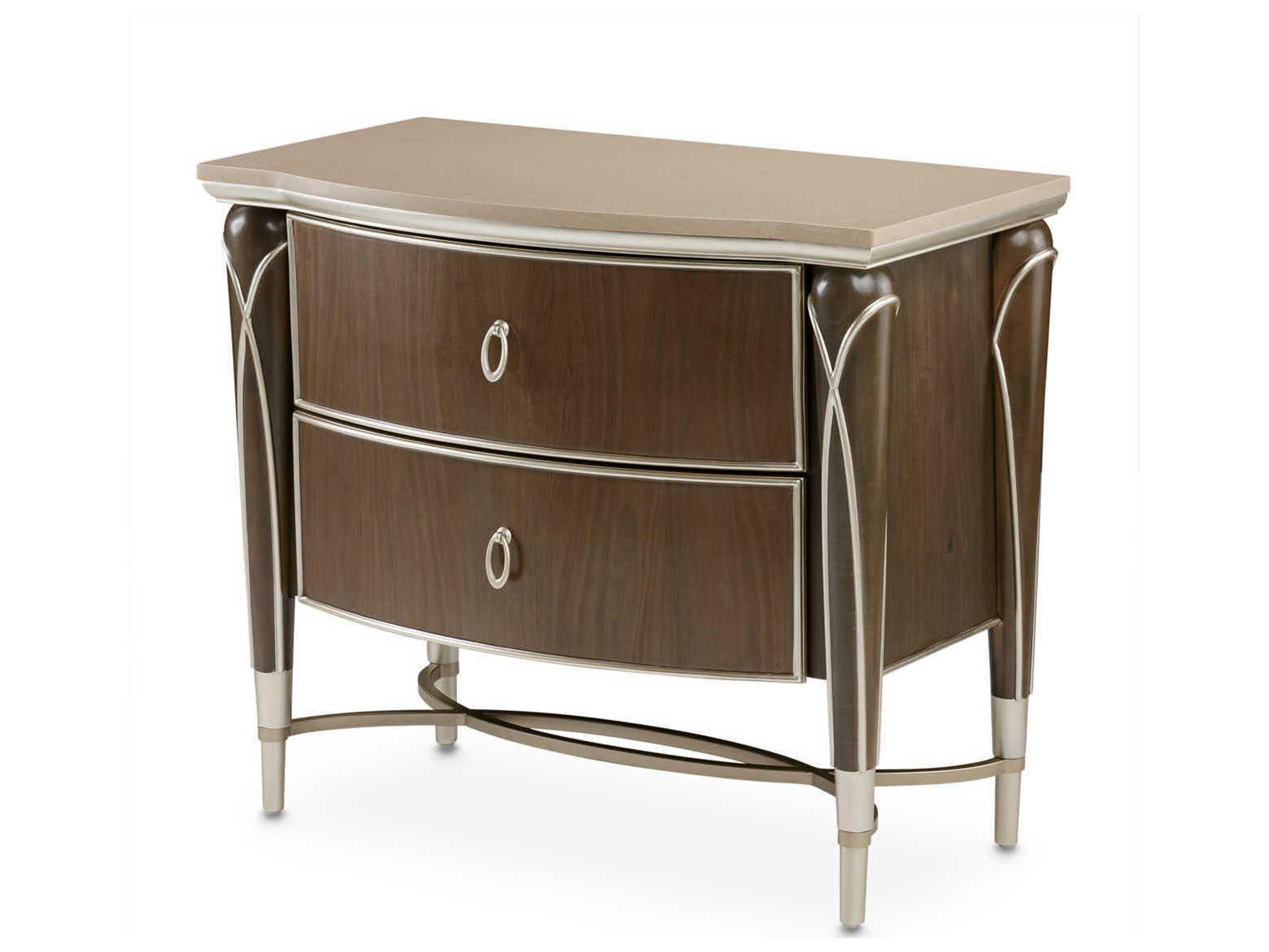 Michael Amini Villa Cherie Hazelnut 2-Drawers Brown Birch Wood Nightstand
