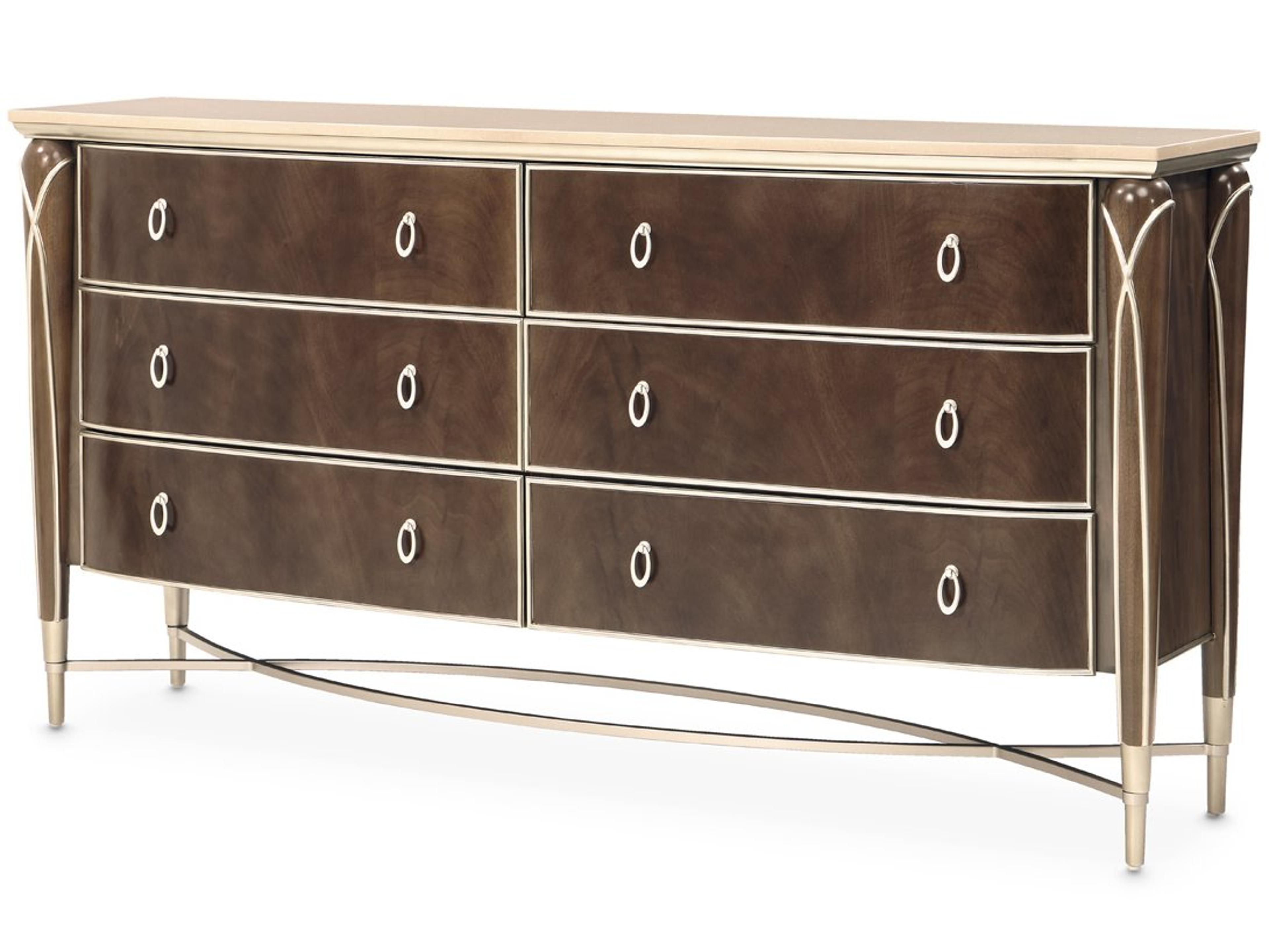 Michael Amini Villa Cherie - Hazelnut 6-Drawers Brown Birch Wood Double Dresser