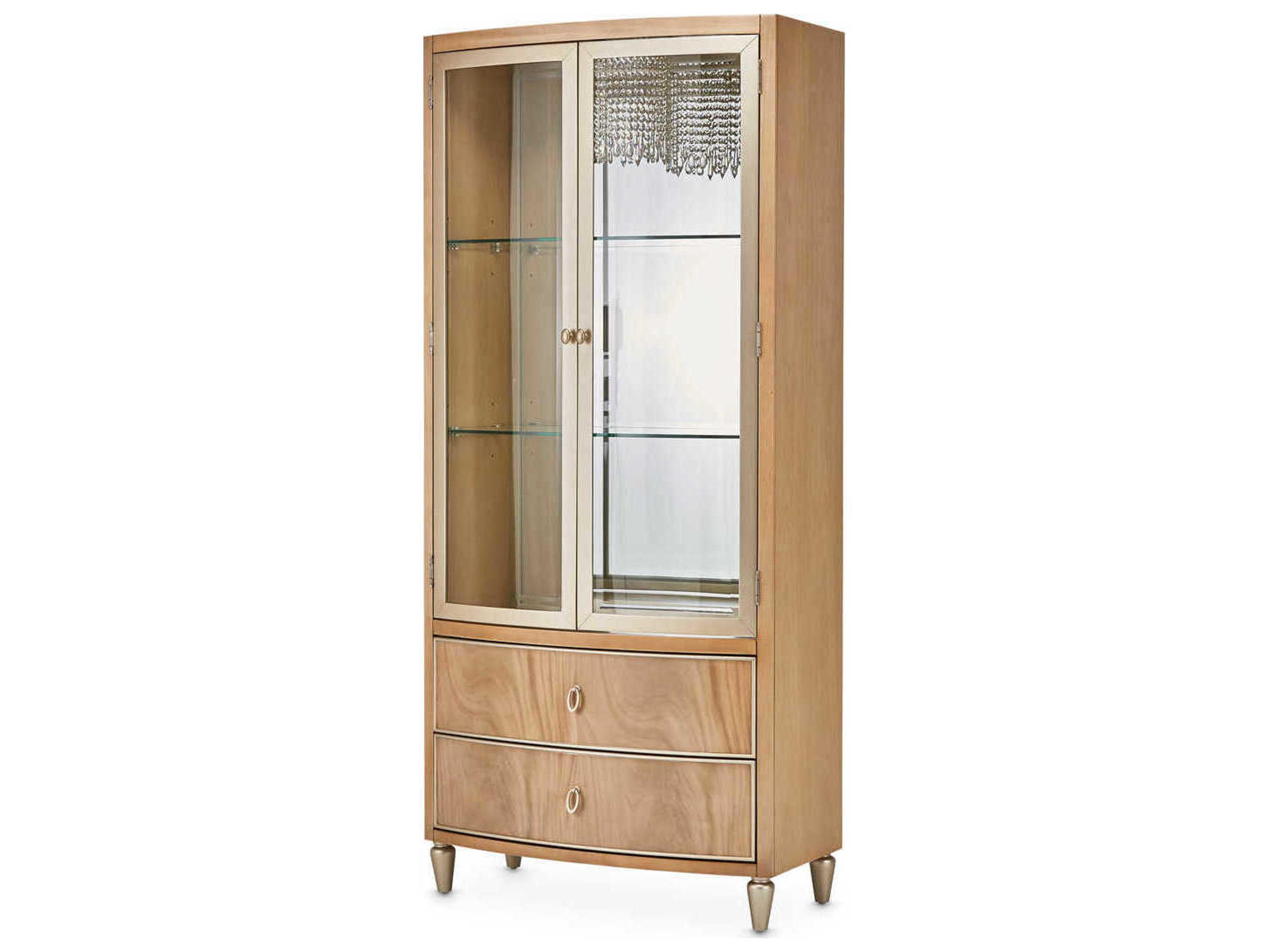 Michael Amini Villa Cherie Caramel Birch Wood Display Cabinet