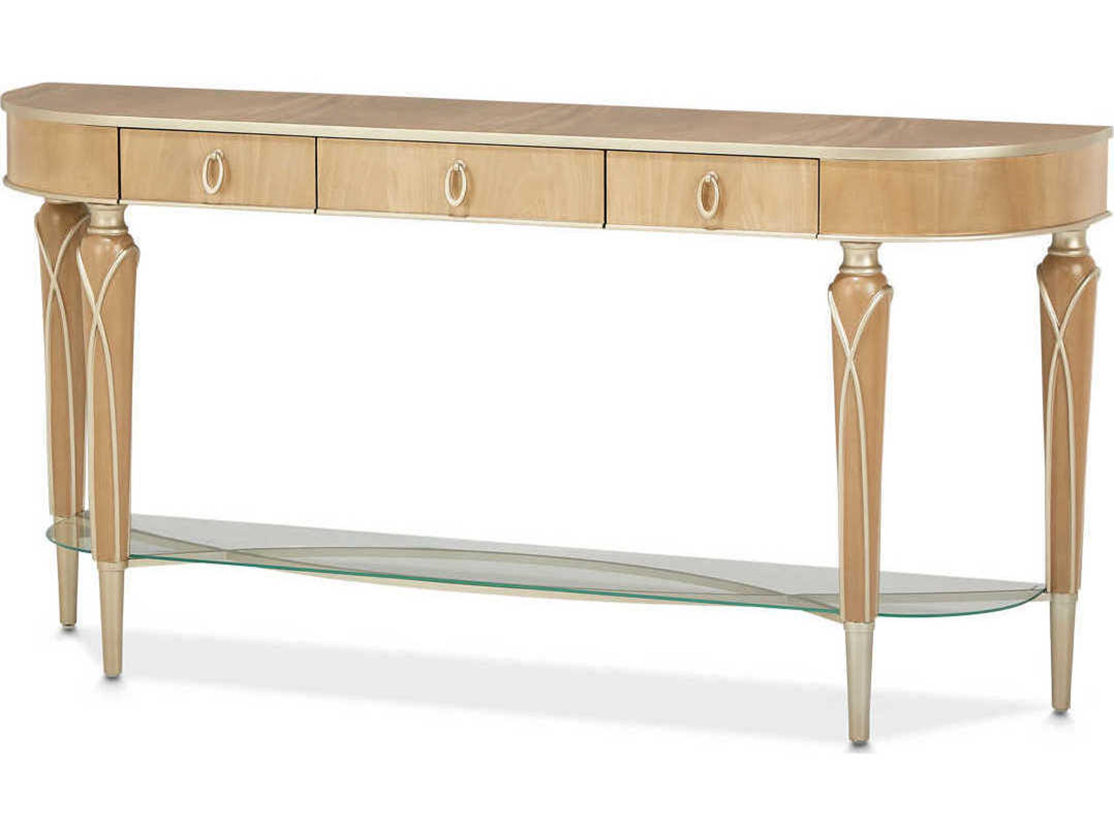 Michael Amini Villa Cherie Caramel Demilune Wood Console Table
