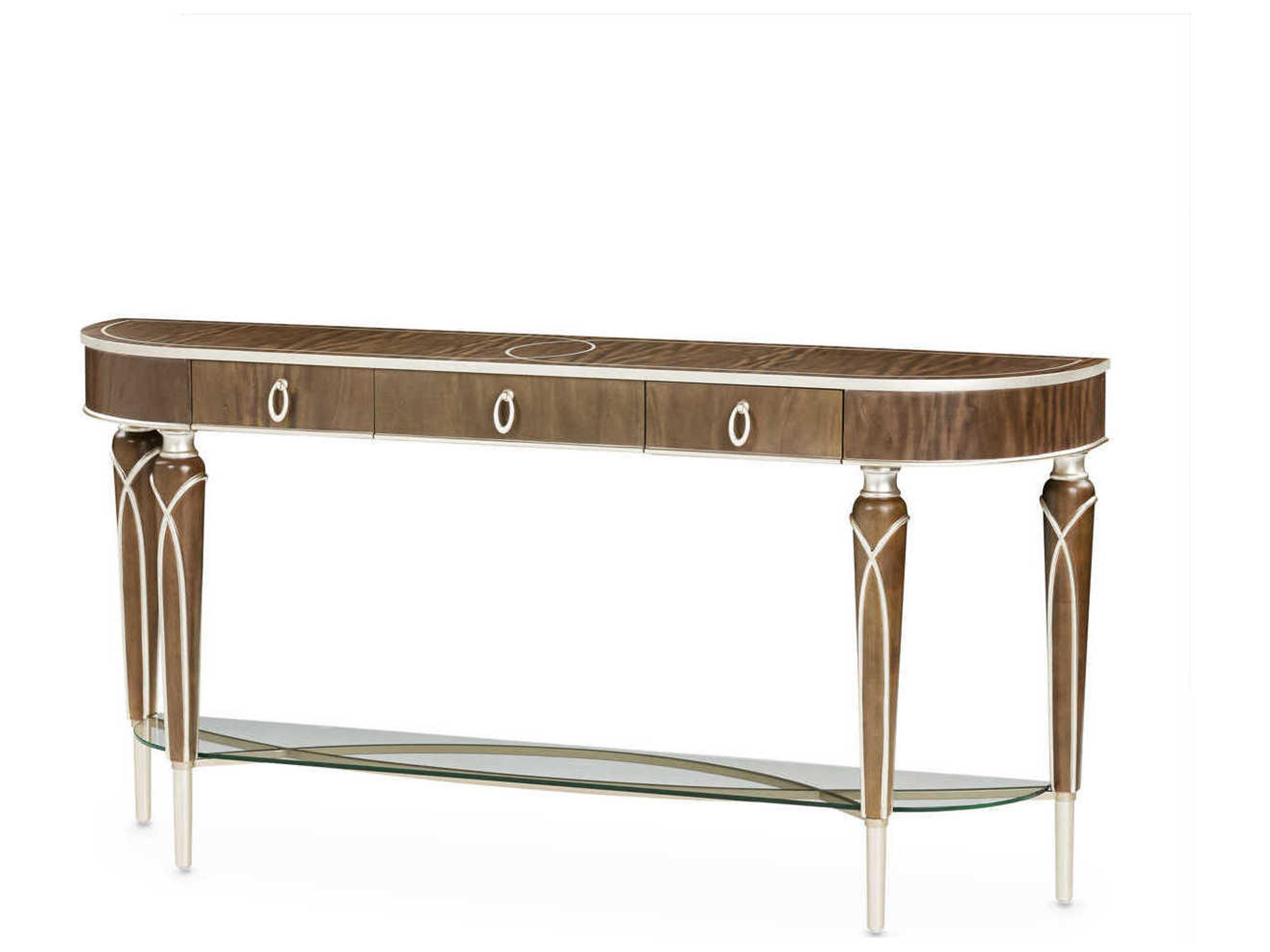 Michael Amini Villa Cherie Hazelnut Demilune Wood Console Table