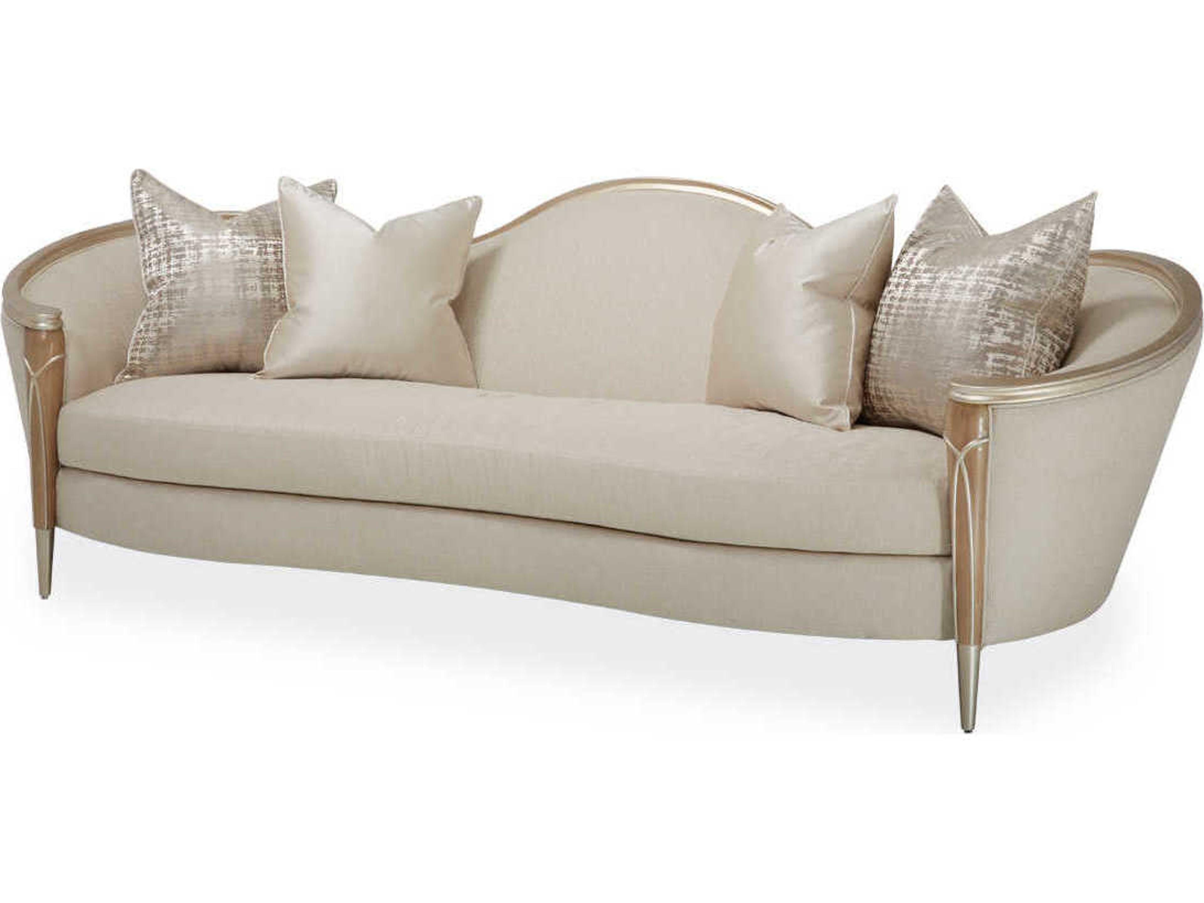 Michael Amini Villa Cherie Caramel Pearl Beige Upholstered Sofa