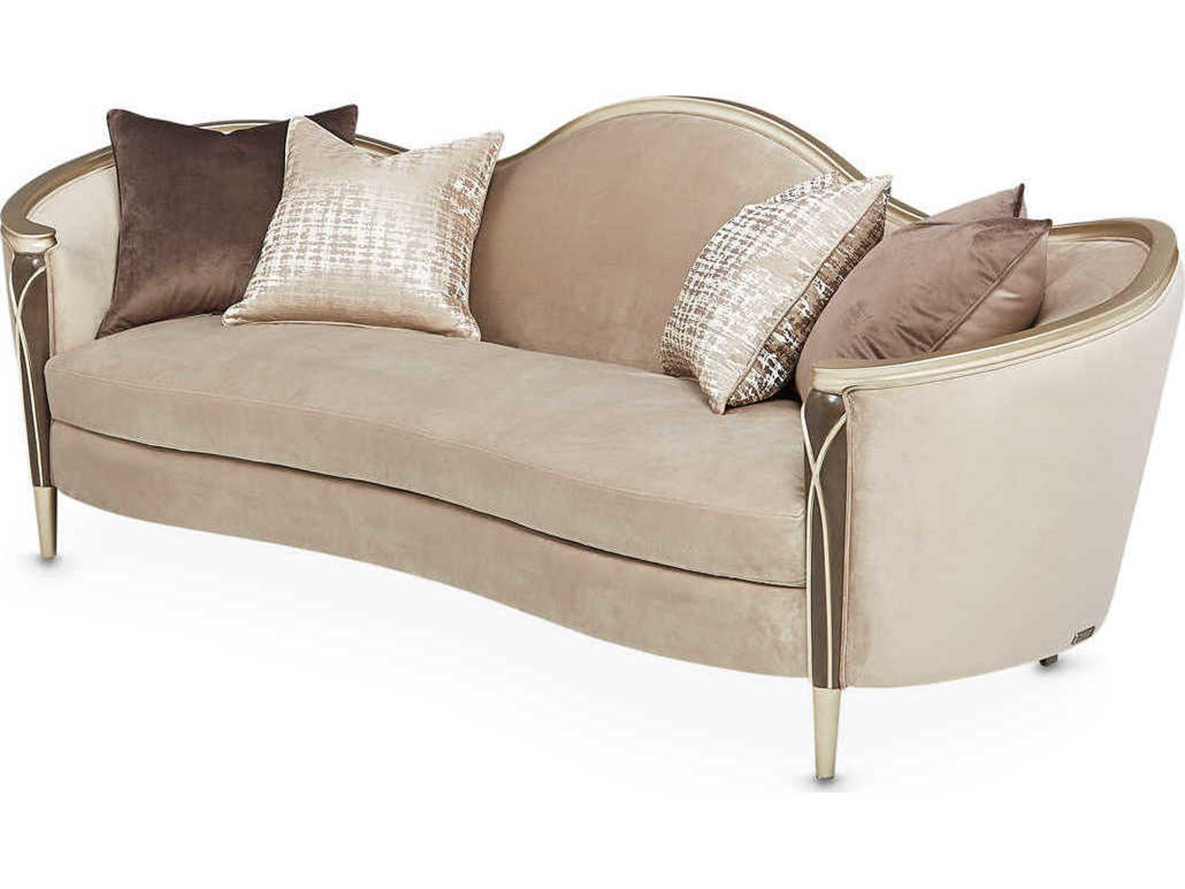 Michael Amini Villa Cherie Hazelnut Porcini Beige Velvet Upholstered Sofa