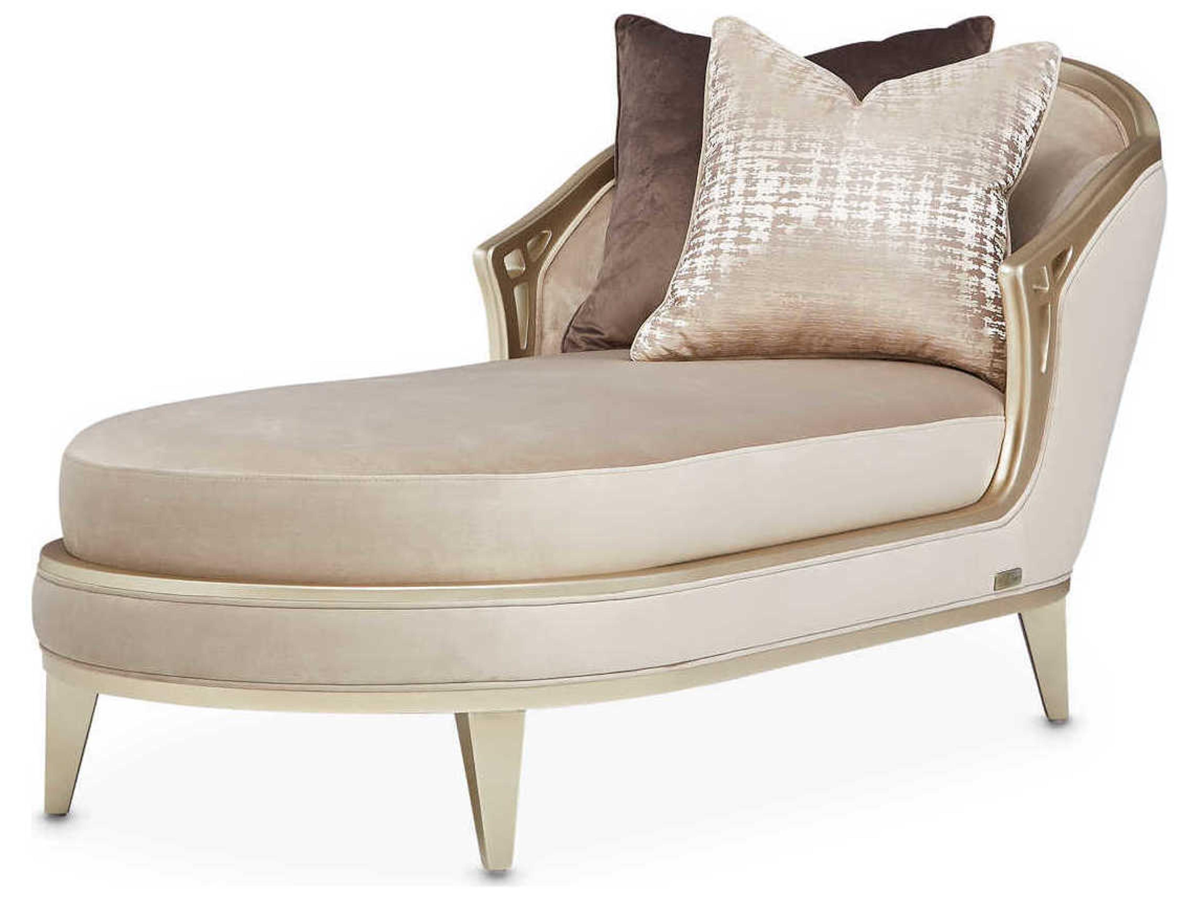 Michael Amini Villa Cherie Hazelnut Porcini Beige Velvet Upholstered Chaise