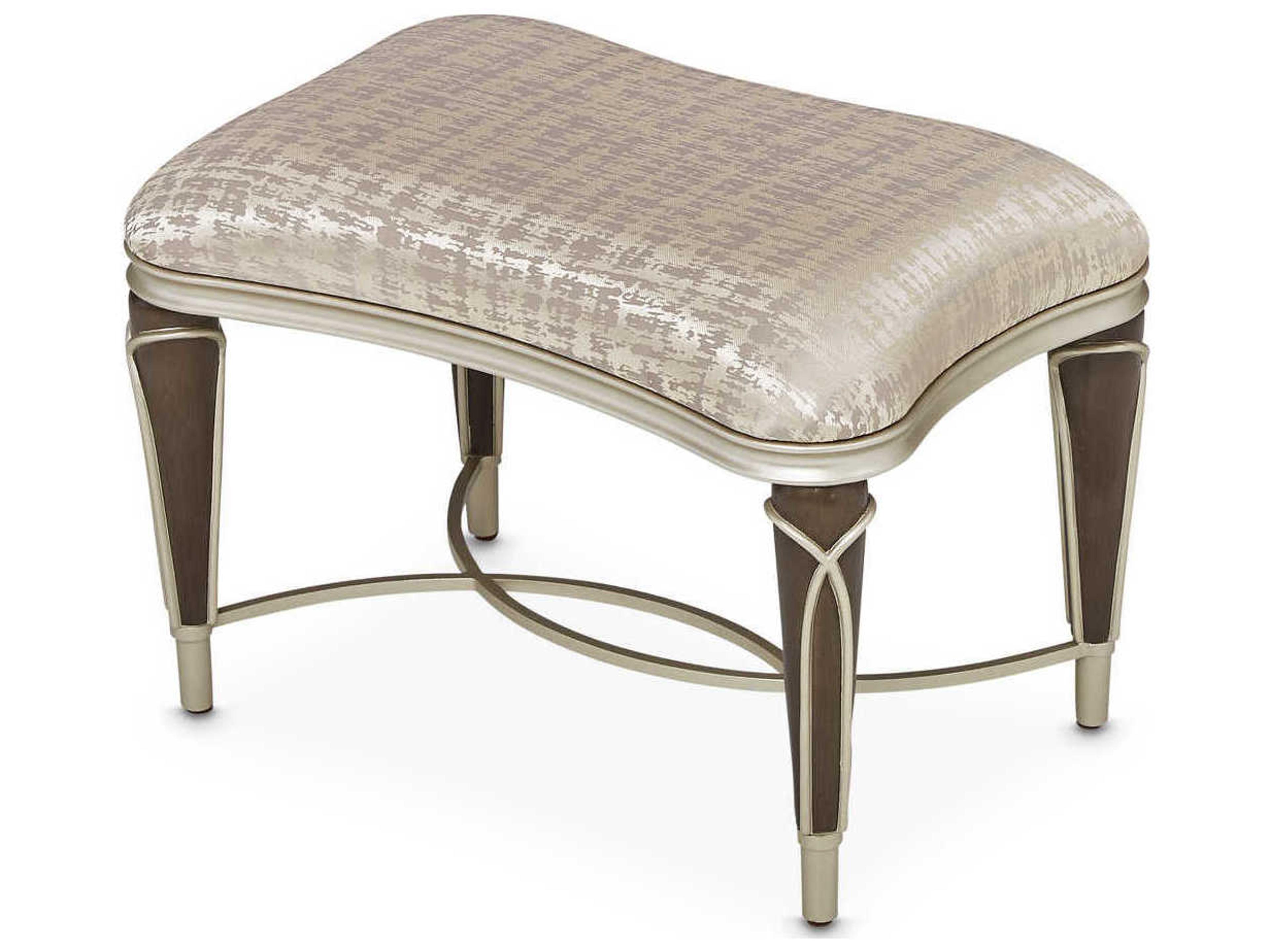 Michael Amini Villa Cherie Hazelnut Bisque Beige Upholstered Ottoman