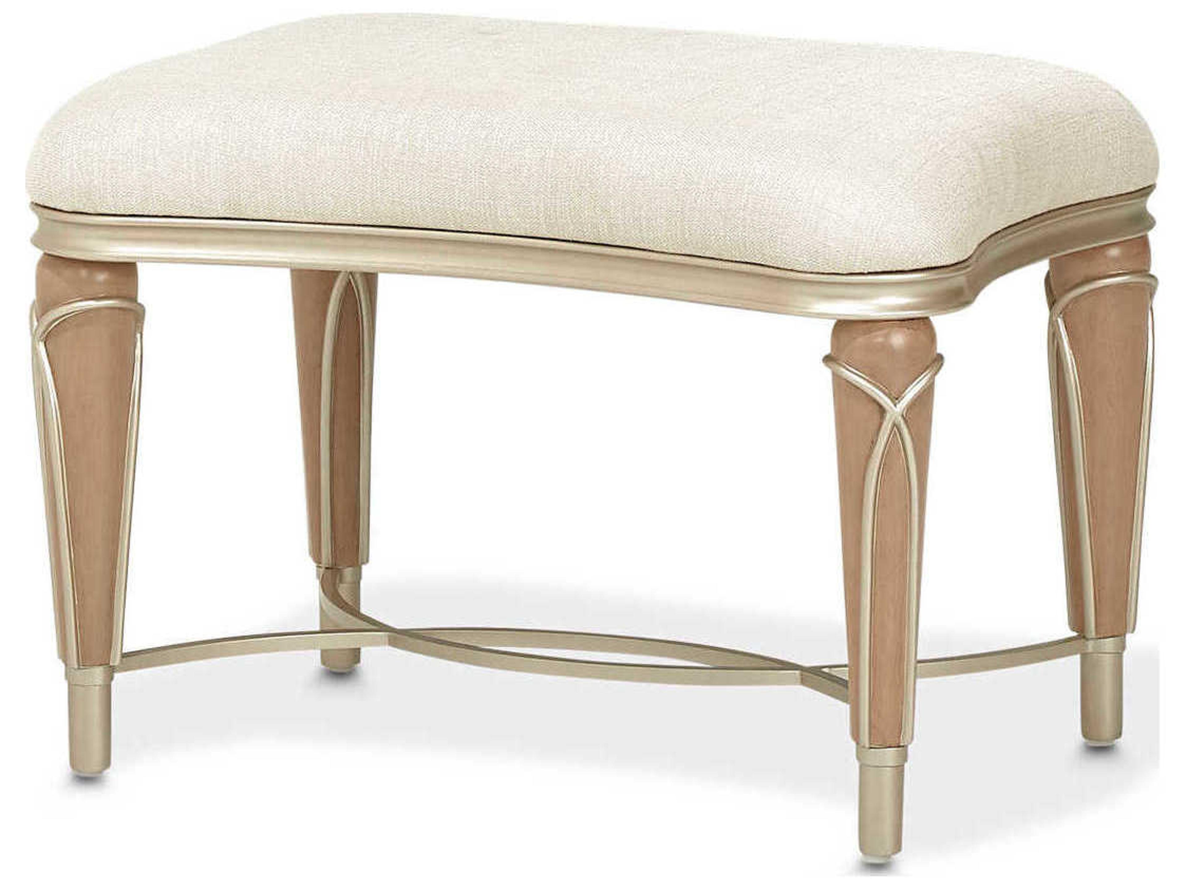 Michael Amini Villa Cherie Caramel Pearl Beige Upholstered Ottoman