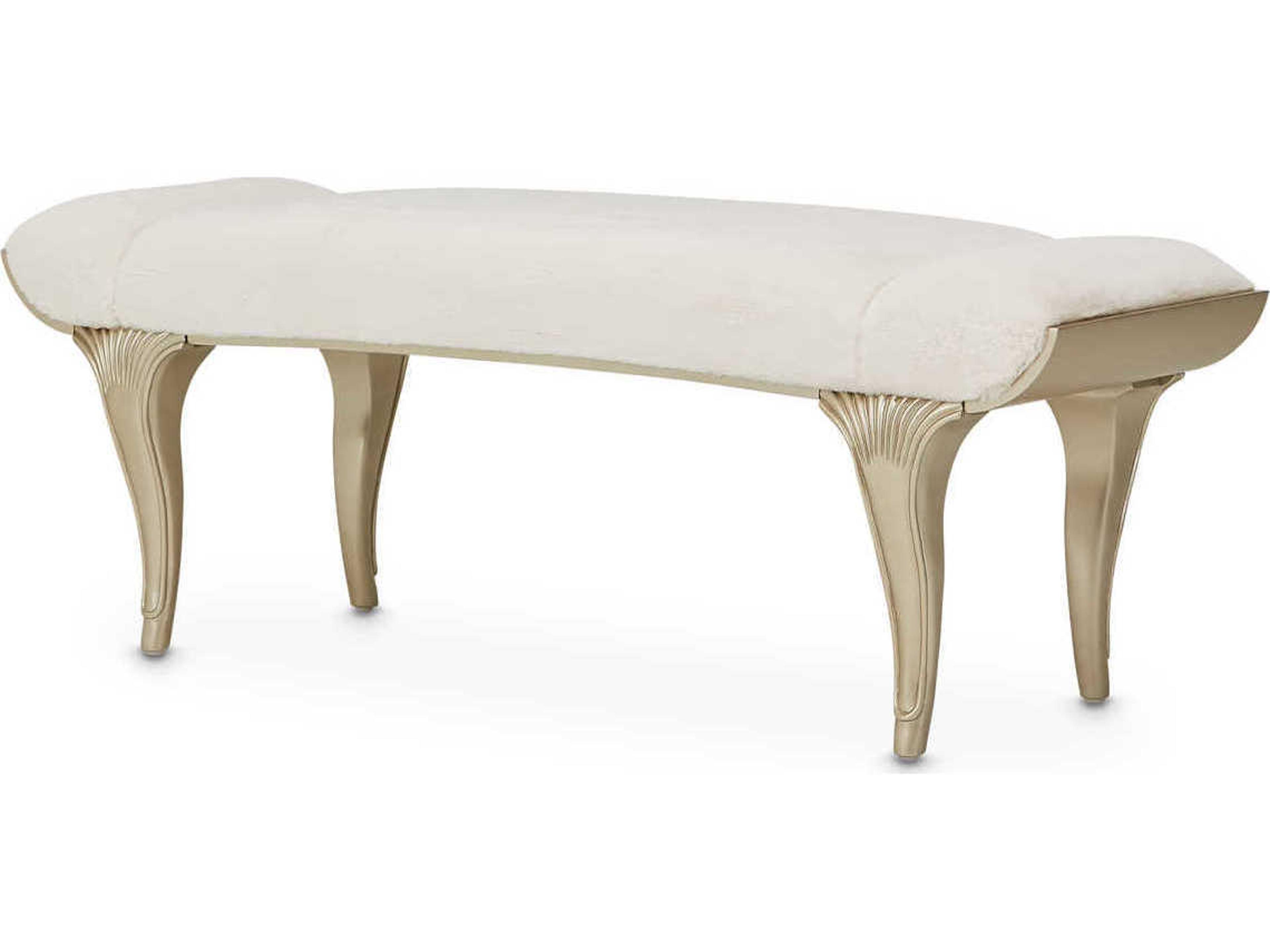 Michael Amini Villa Cherie Hazelnut Faux Fur White Accent Bench