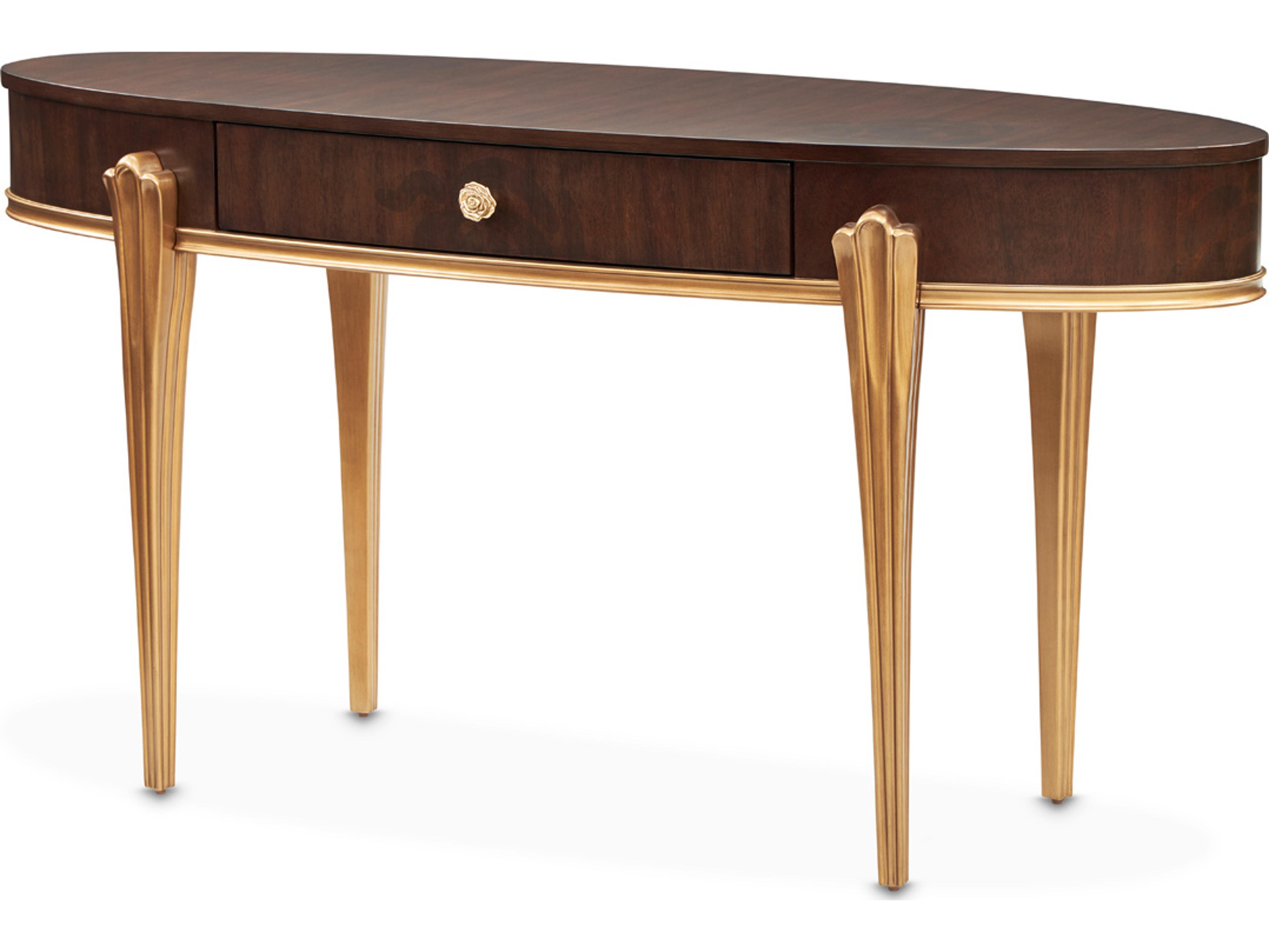 Michael Amini Camellia Field Warm Pecan Poplar Wood Vanity Table