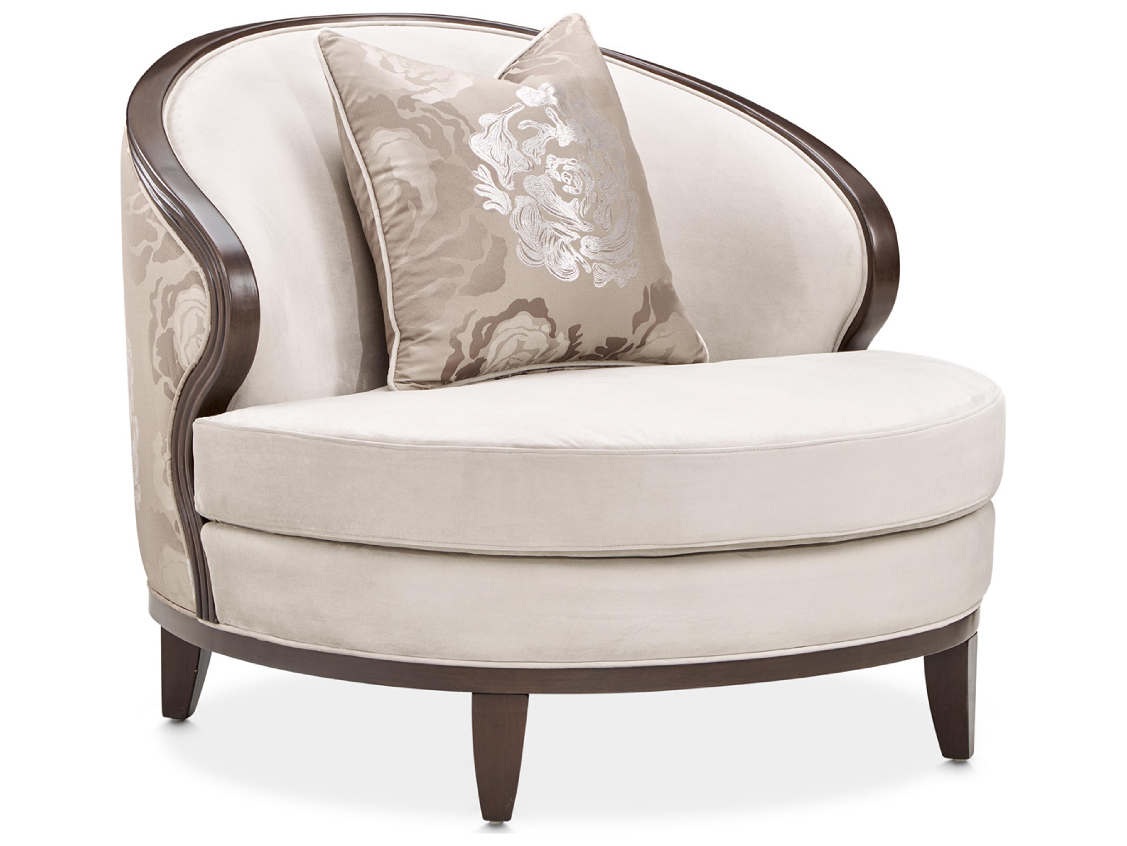 Michael Amini Camellia Field Beige Velvet Accent Chair Warm Pecan