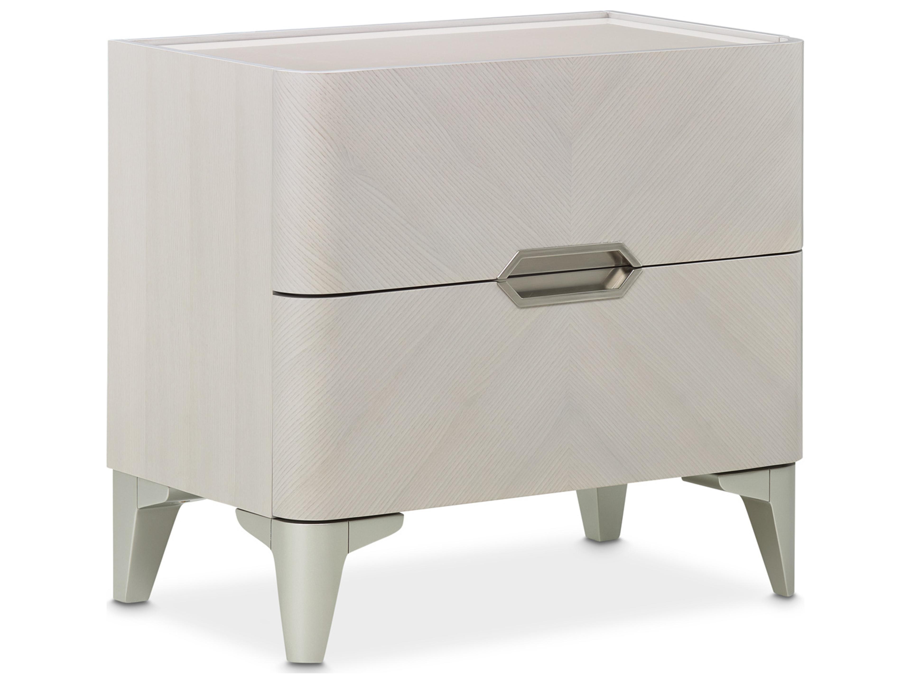 Michael Amini Penthouse 2-Drawers Gray Poplar Wood Nightstand