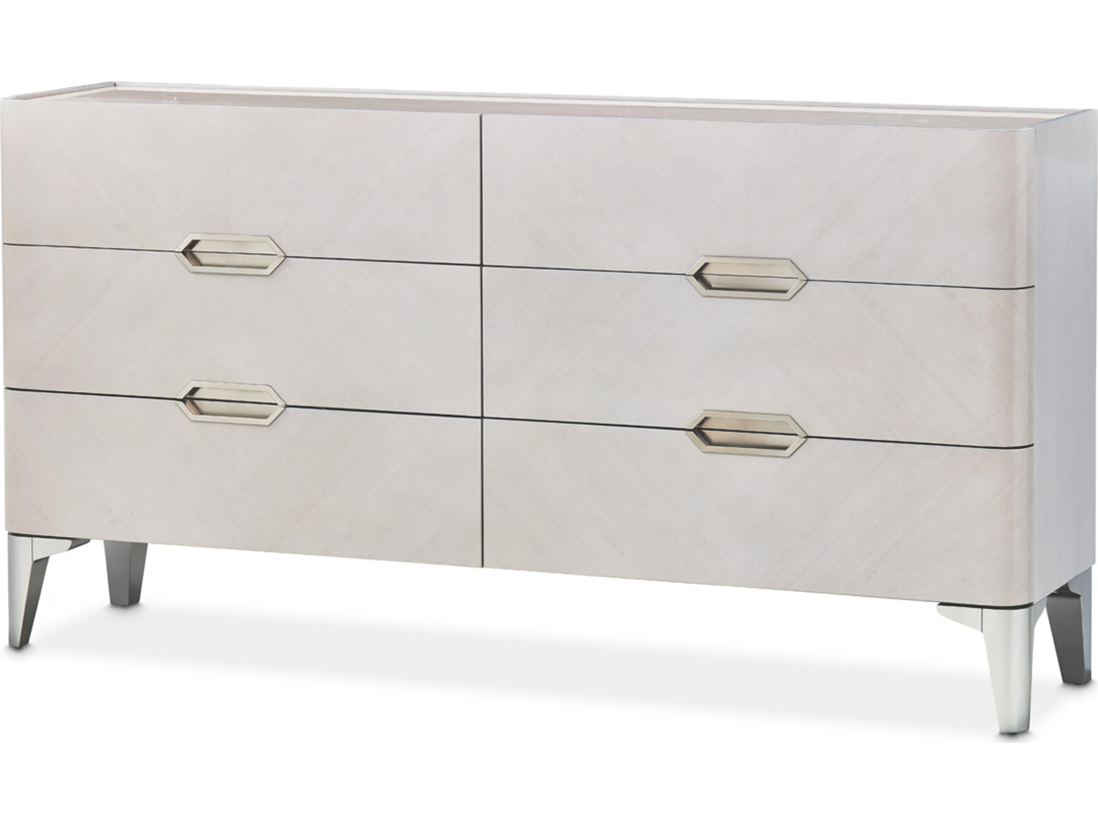 Michael Amini Penthouse 6-Drawers Gray Poplar Wood Double Dresser