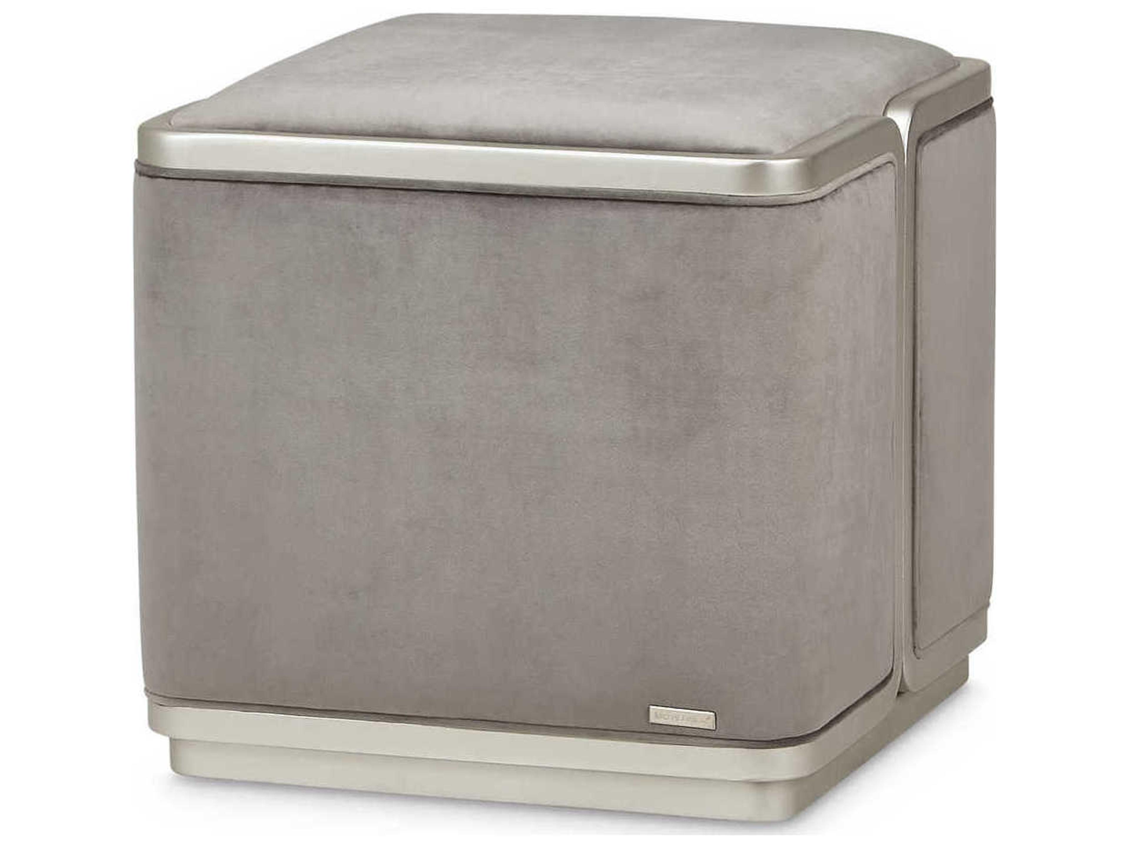 Michael Amini Linea Gray Pearl Velvet Upholstered Ottoman