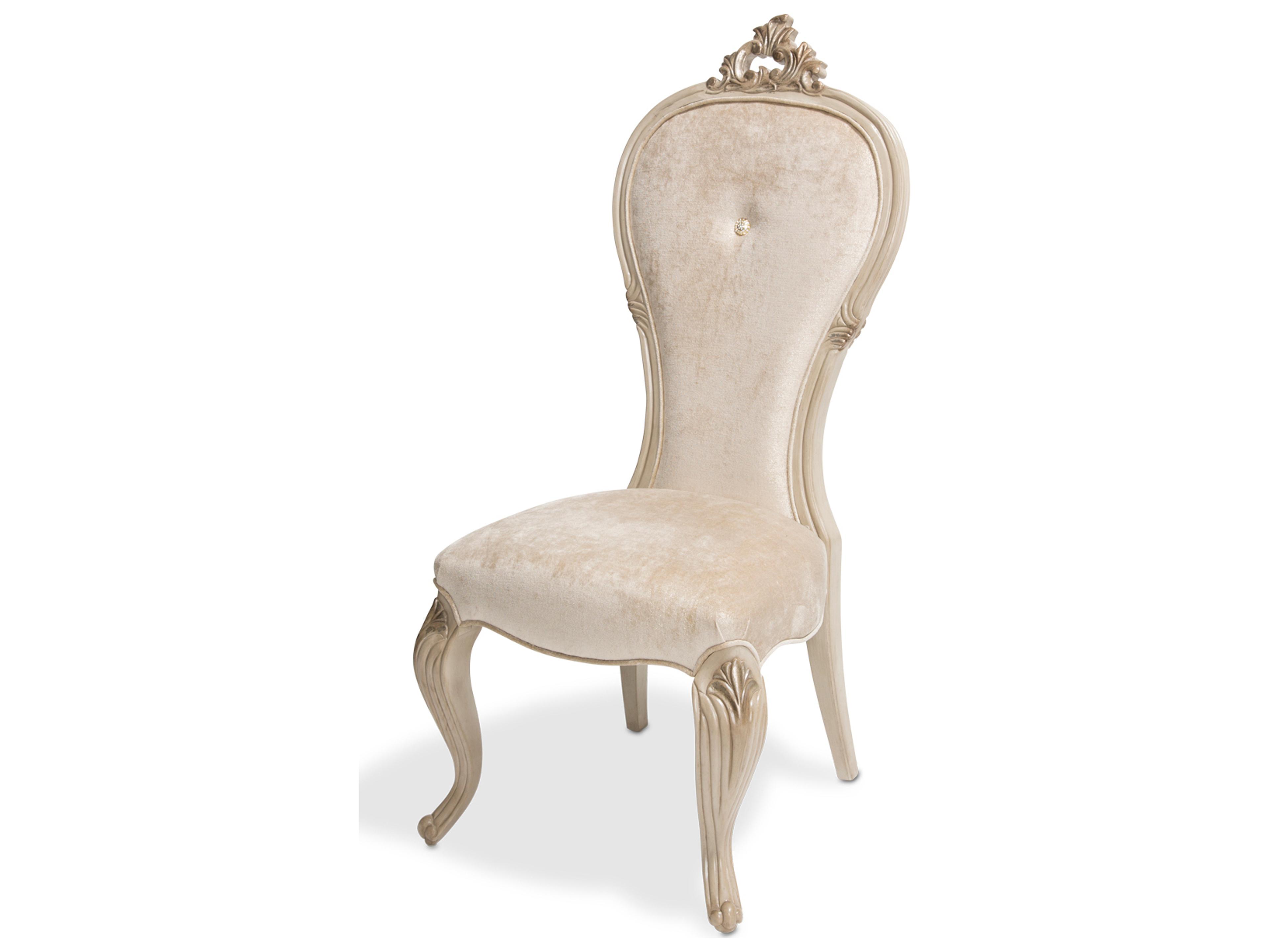 Michael Amini Platine De Royale Rubberwood Champagne Velvet Upholstered Armless Dining Chair