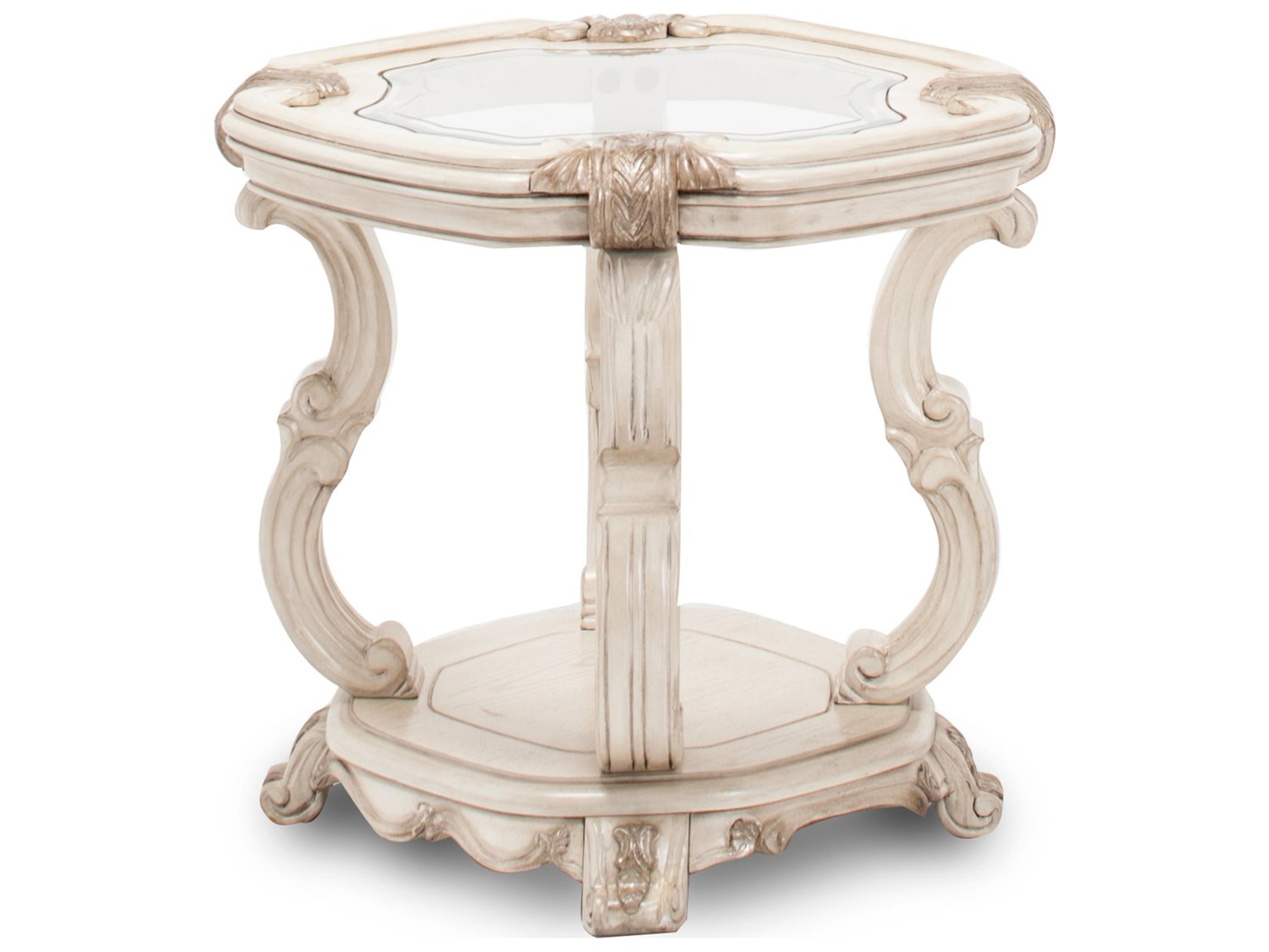 Michael Amini Platine De Royale Rectangular Glass End Table