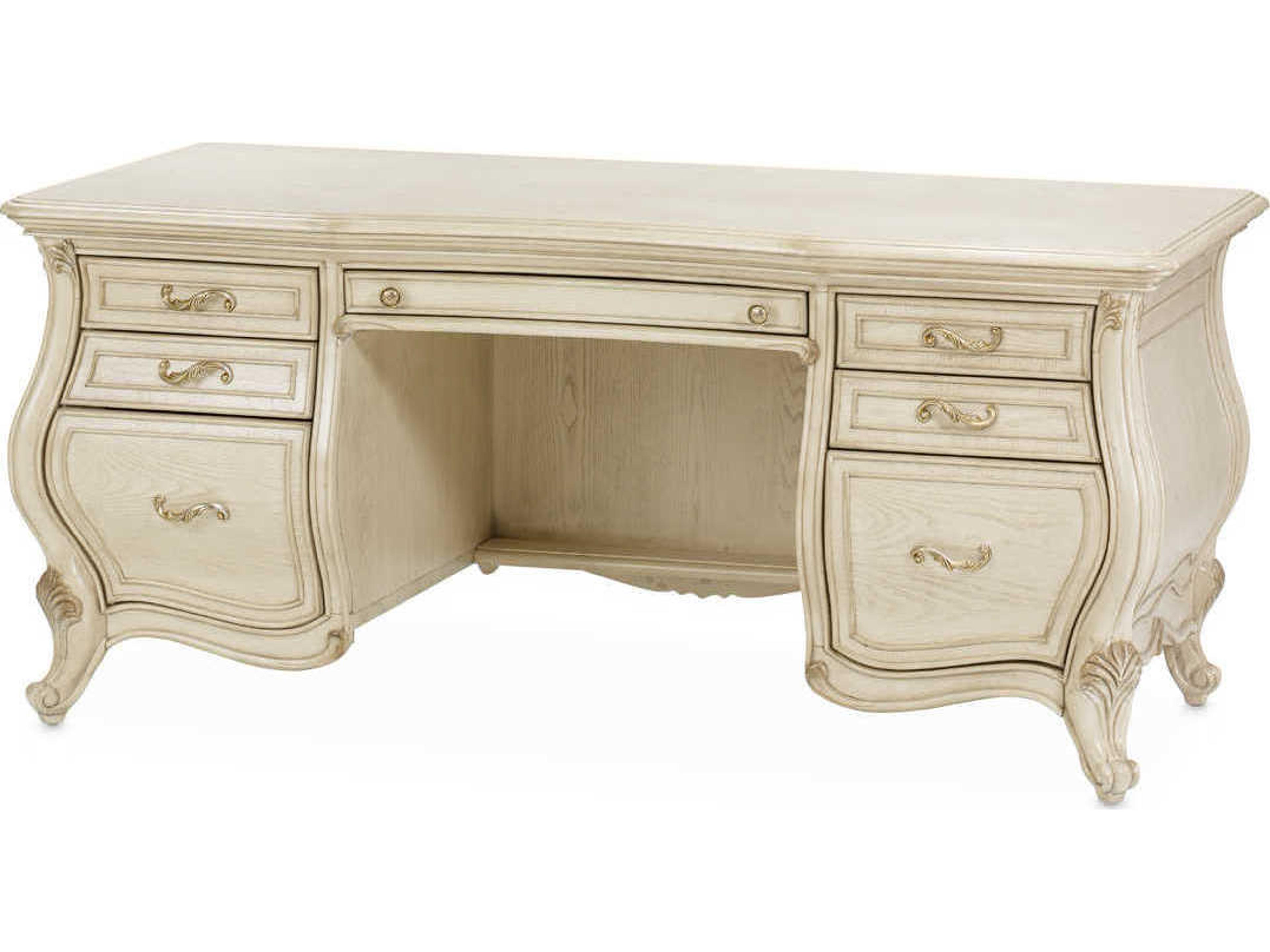 Michael Amini Platine De Royale Champagne White Poplar Wood Executive Desk