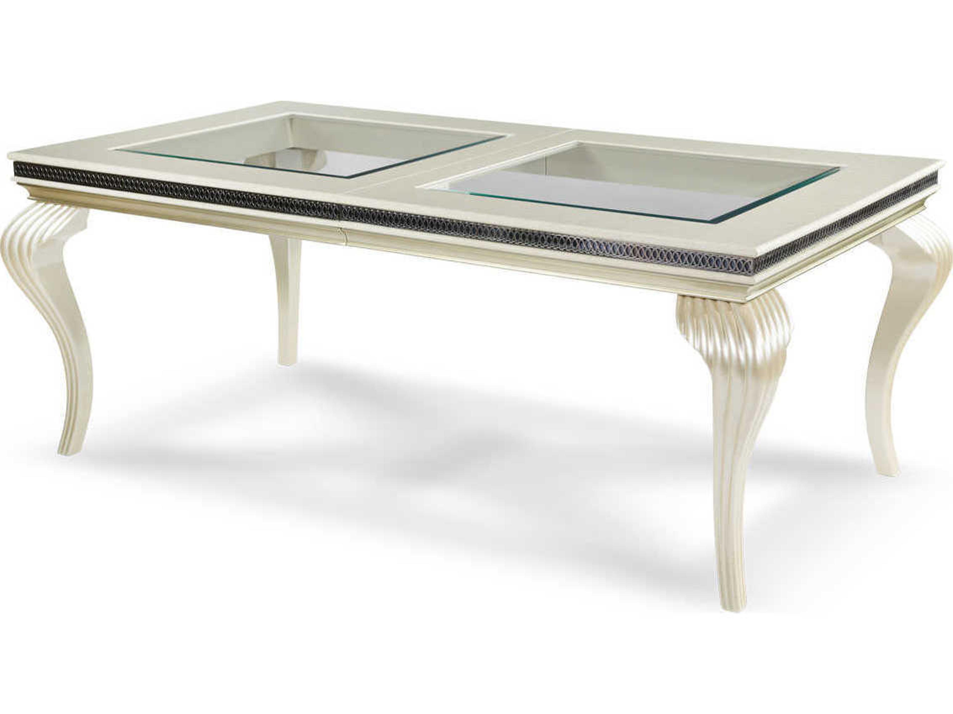 Michael Amini Hollywood Swank Rectangular Glass Pearl Caviar Dining Table
