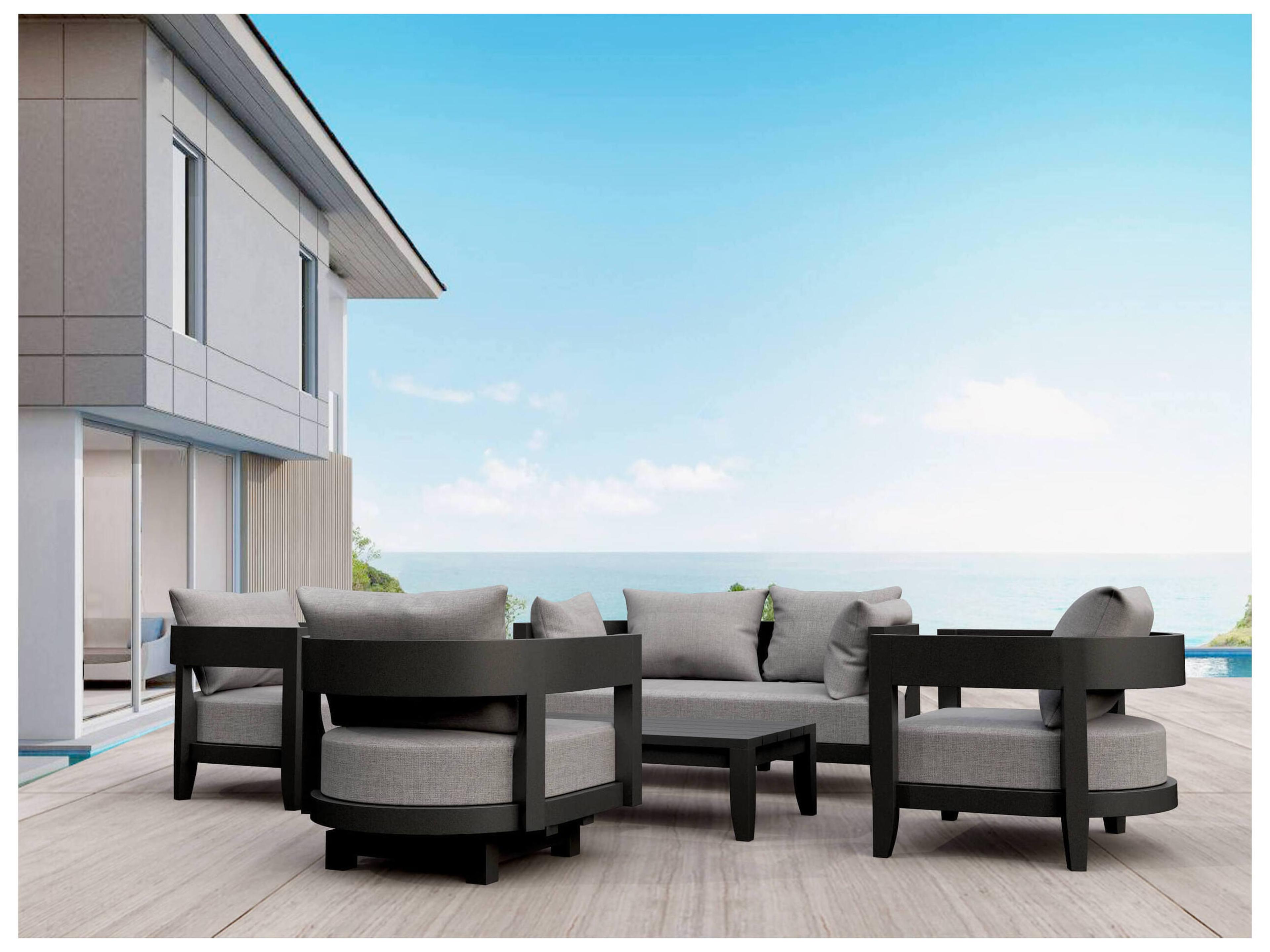 Anderson Teak Coronado Aluminum Dark Grey 5 Piece Deep Seating Outdoor Patio Lounge Set