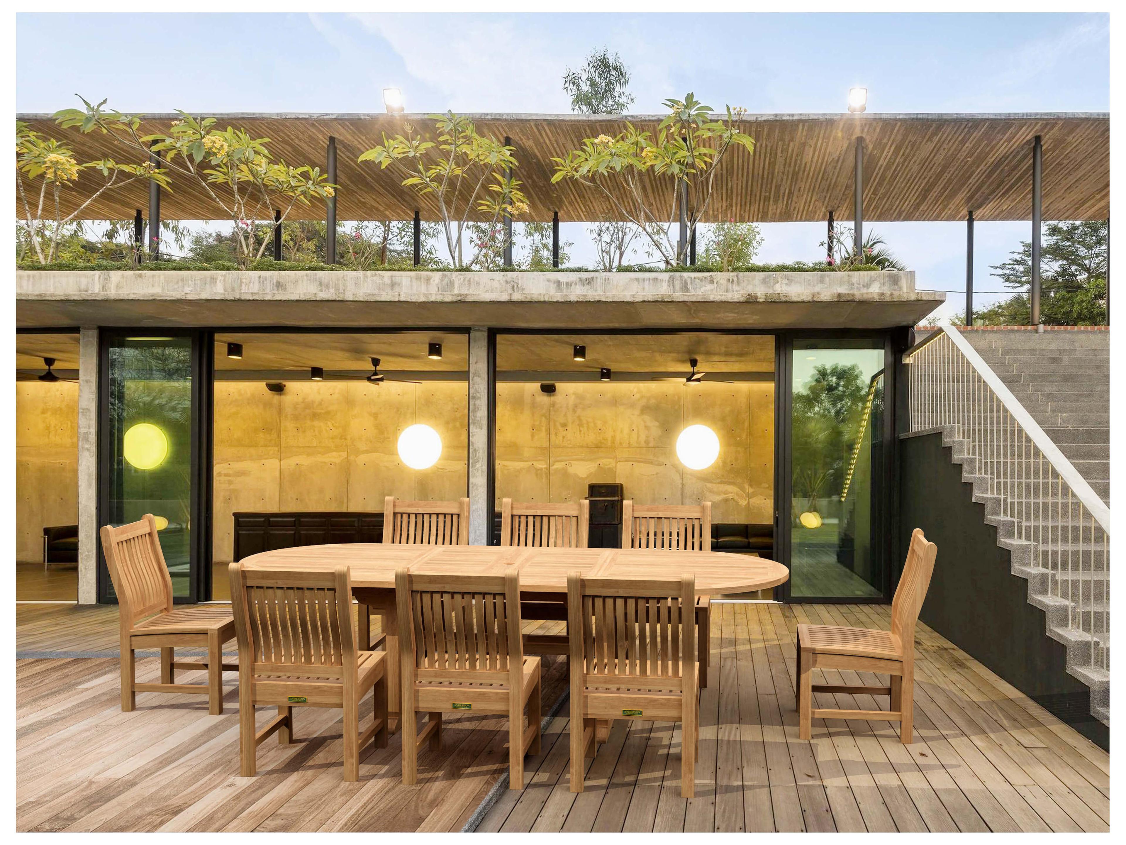 Anderson Teak Sahara Dining Side Chair 9-Piece Oval Outdoor Dining Set