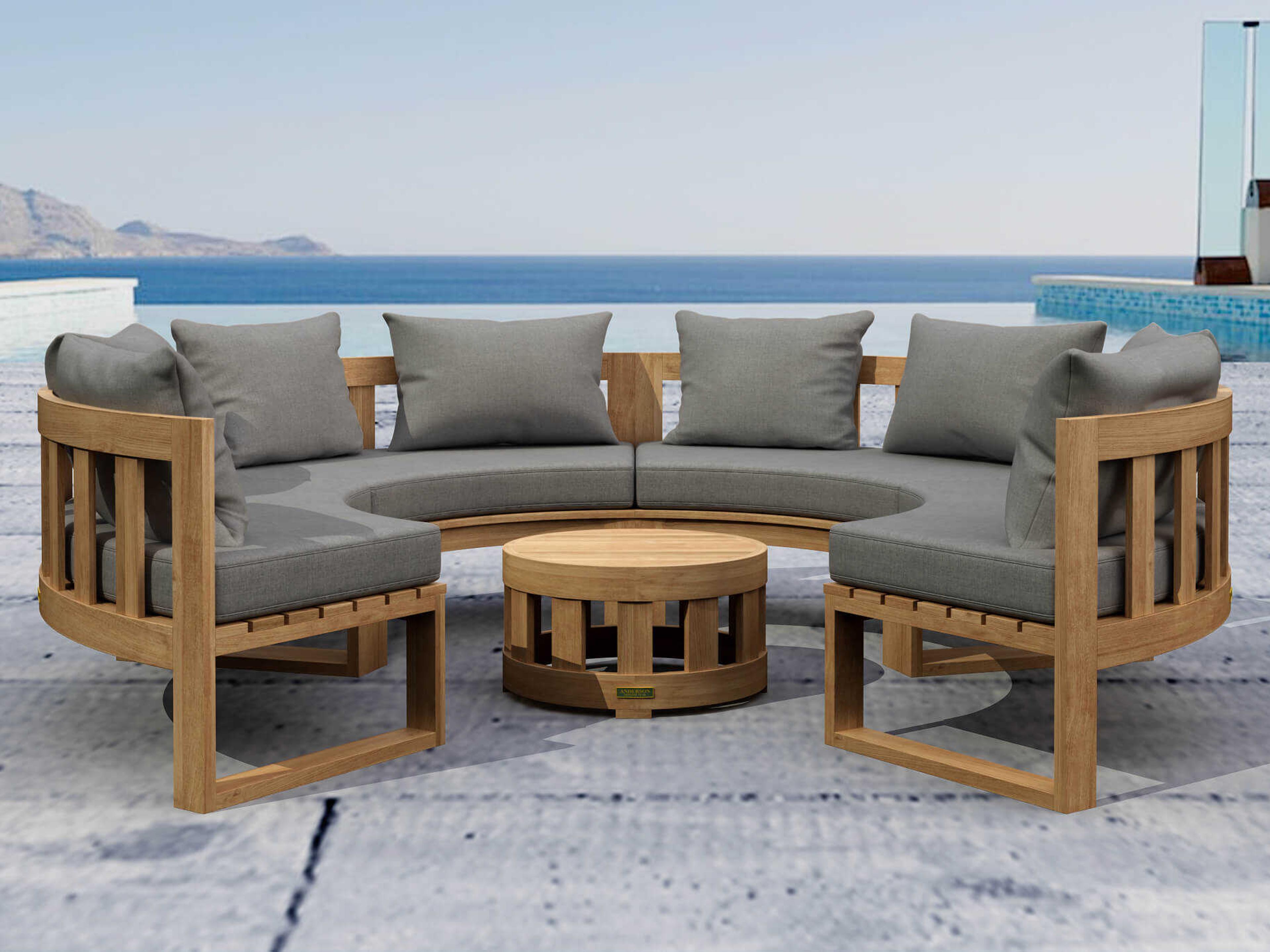 Anderson Teak Circular Modular Deep Seating Teak Outdoor Patio Lounge Set