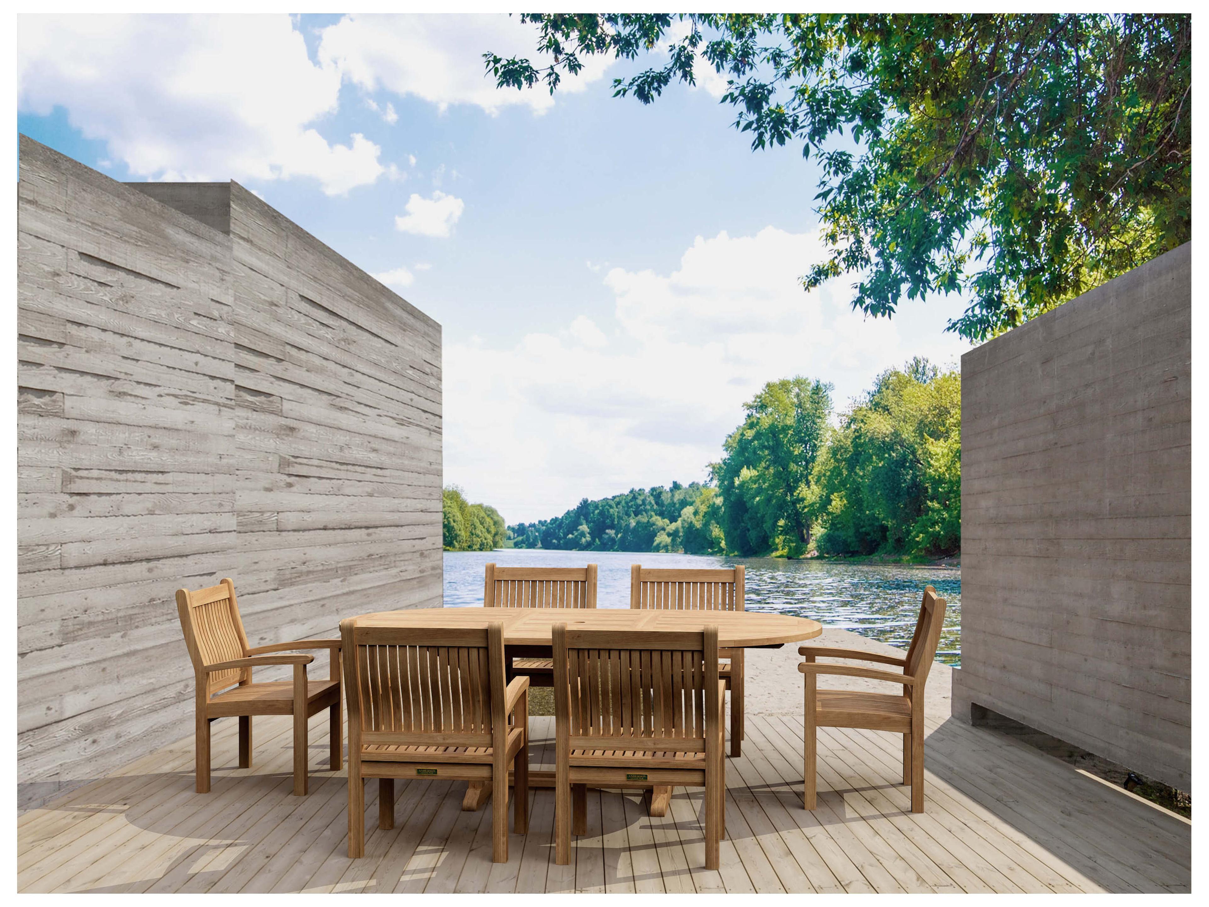 Anderson Teak Bahama Sahara Armchair 7-Piece 87'' Oval Patio Dining Set