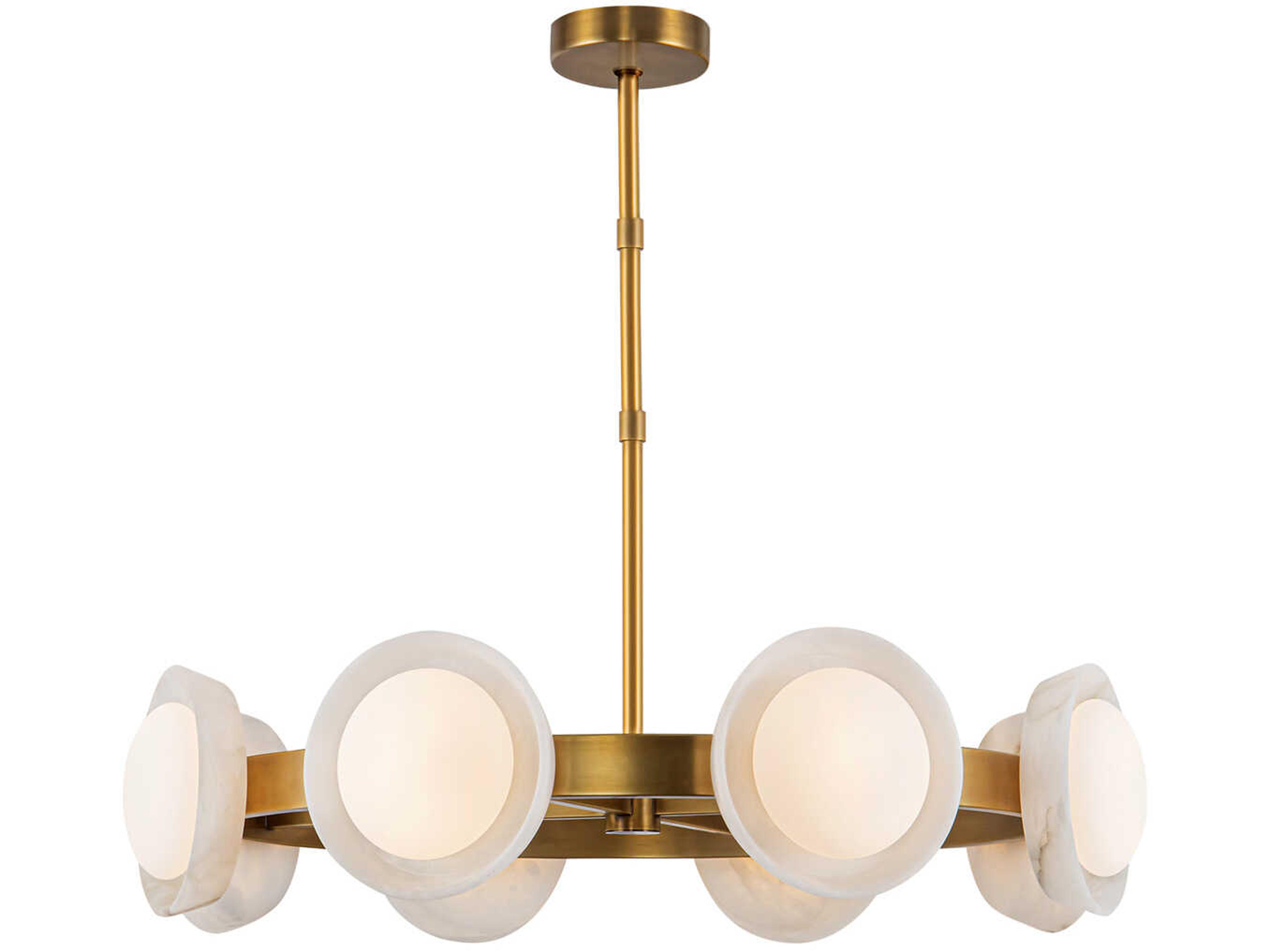 Alora Lighting Alonso Vintage Brass Alabaster Round Chandelier