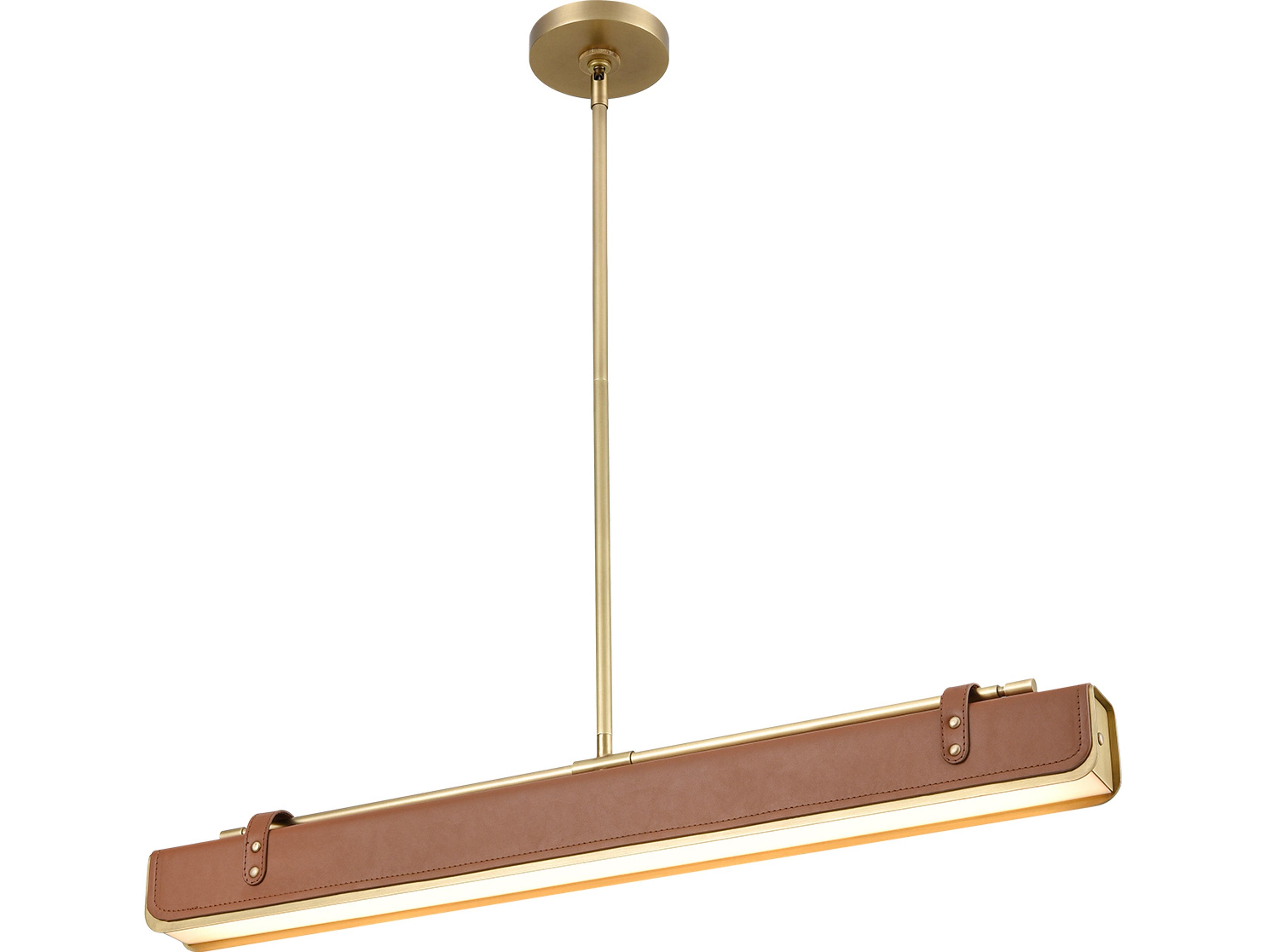 Alora Lighting Valise Vintage Brass Cognac Leather Linear Island Pendant