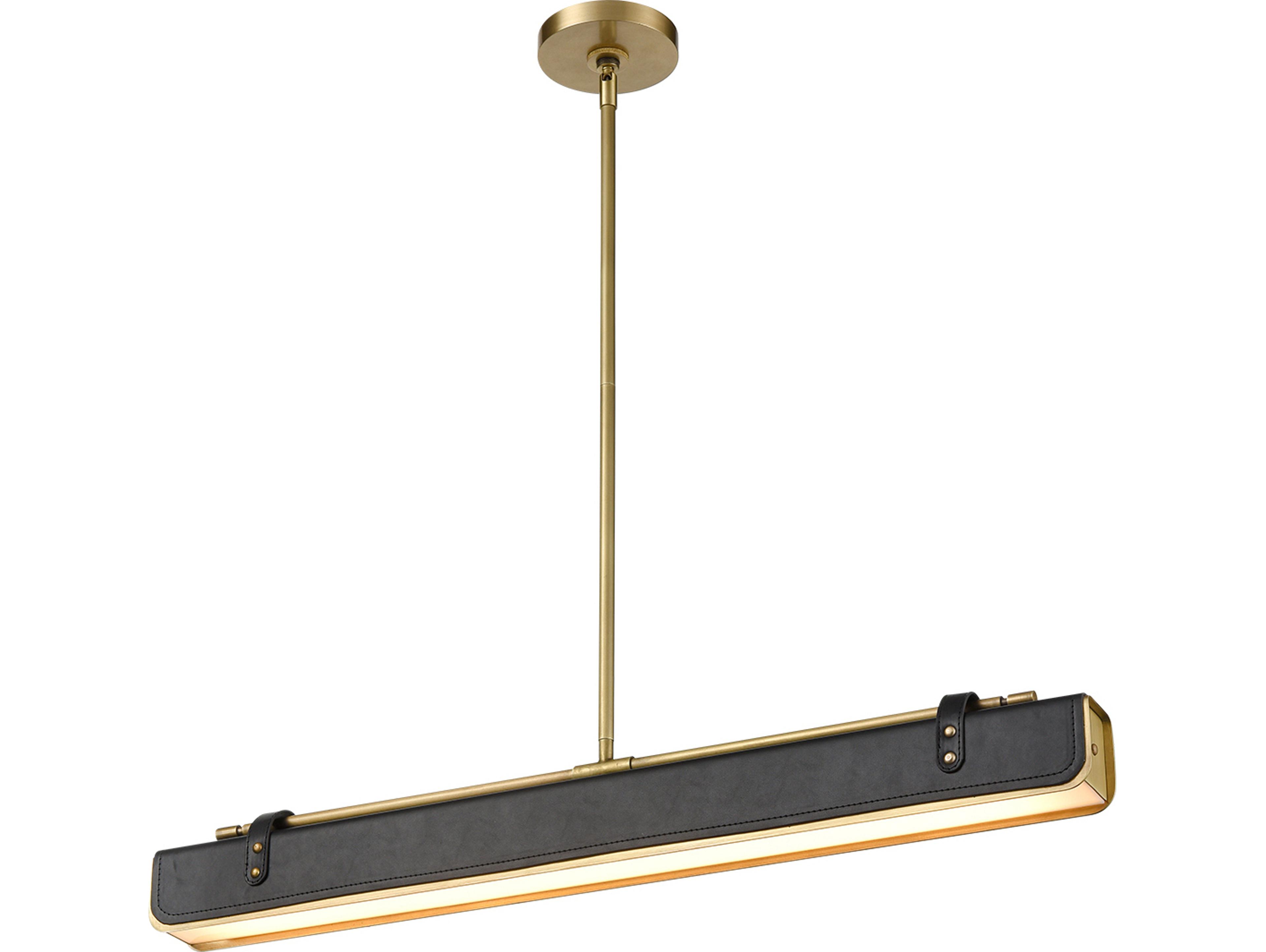 Alora Lighting Valise Vintage Brass Tuxedo Leather Linear Island Pendant