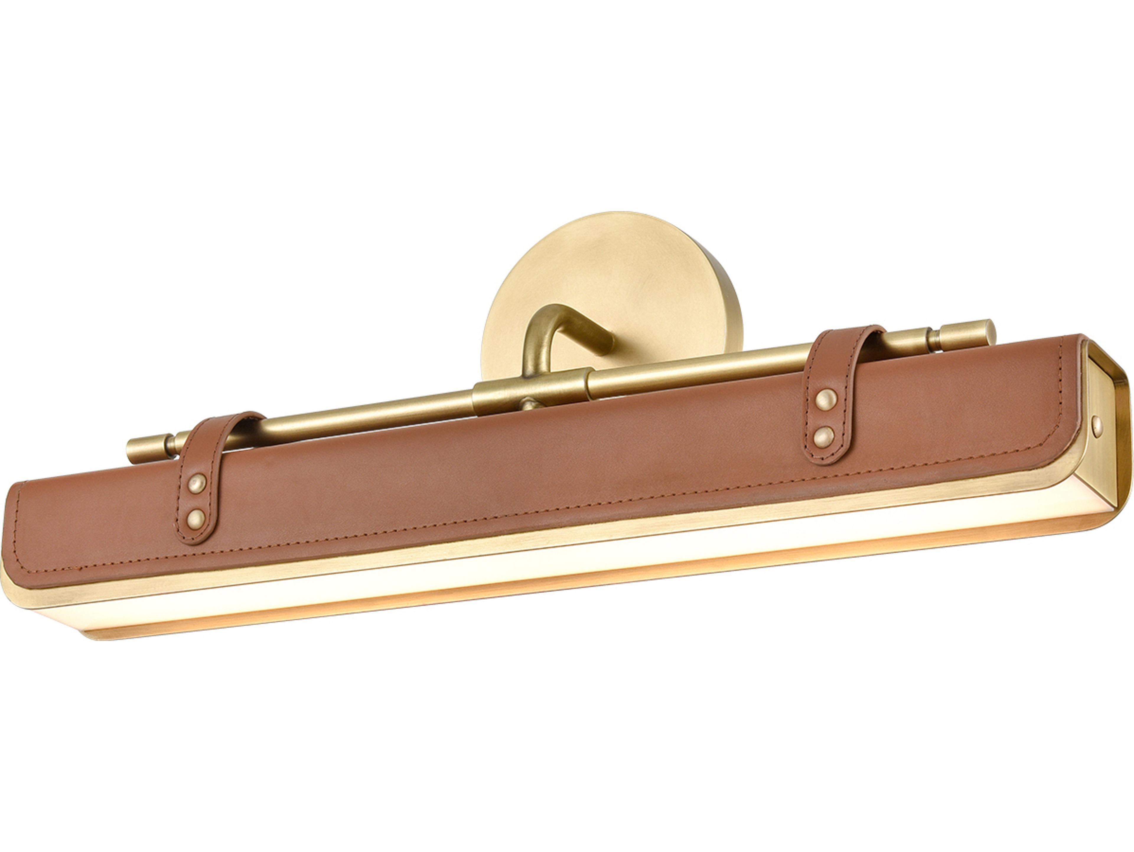 Alora Lighting Valise Vintage Brass Cognac Leather Vanity Light