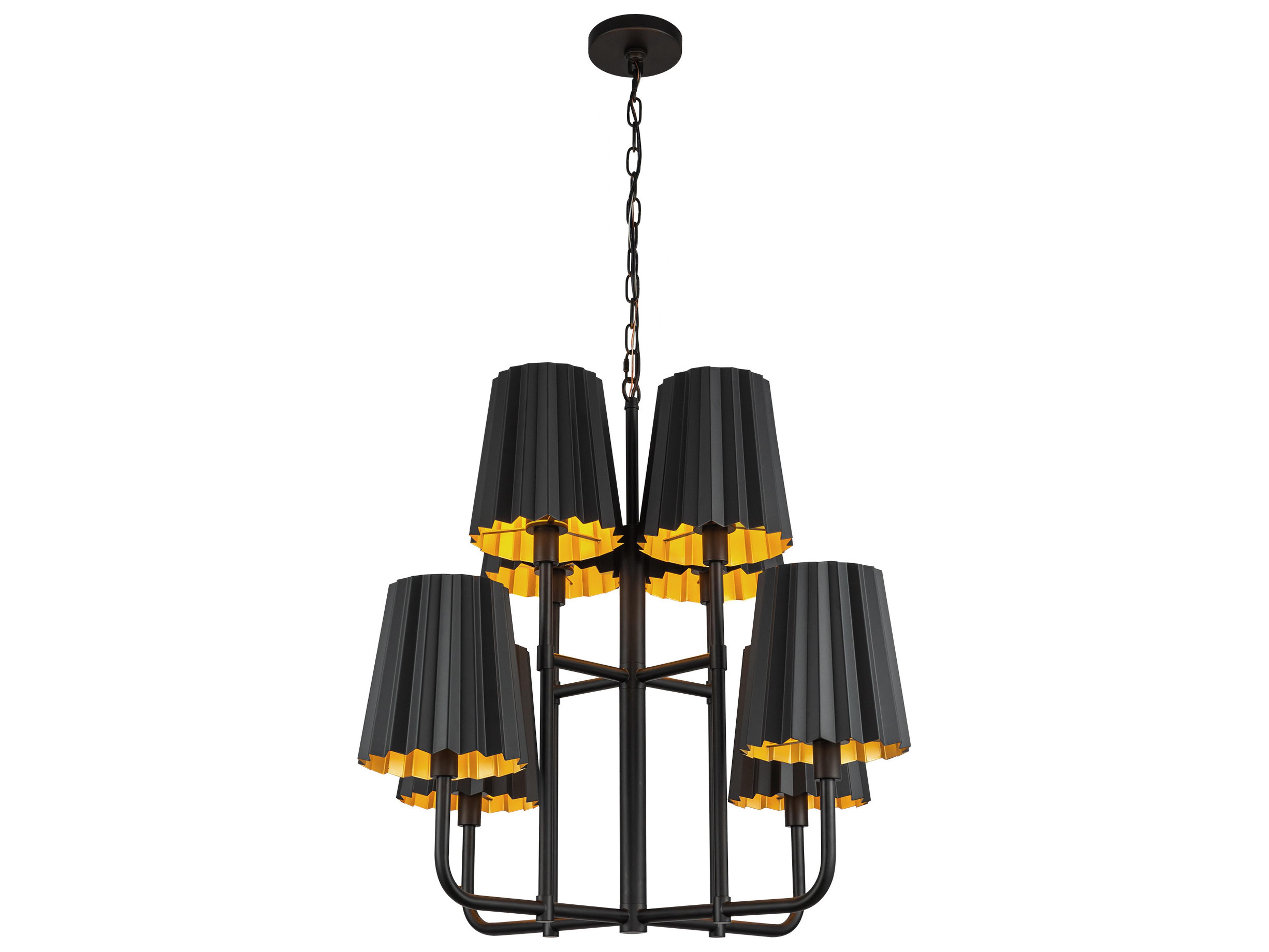 Alora Mood Plisse 8-Light Matte Black Tiered Chandelier