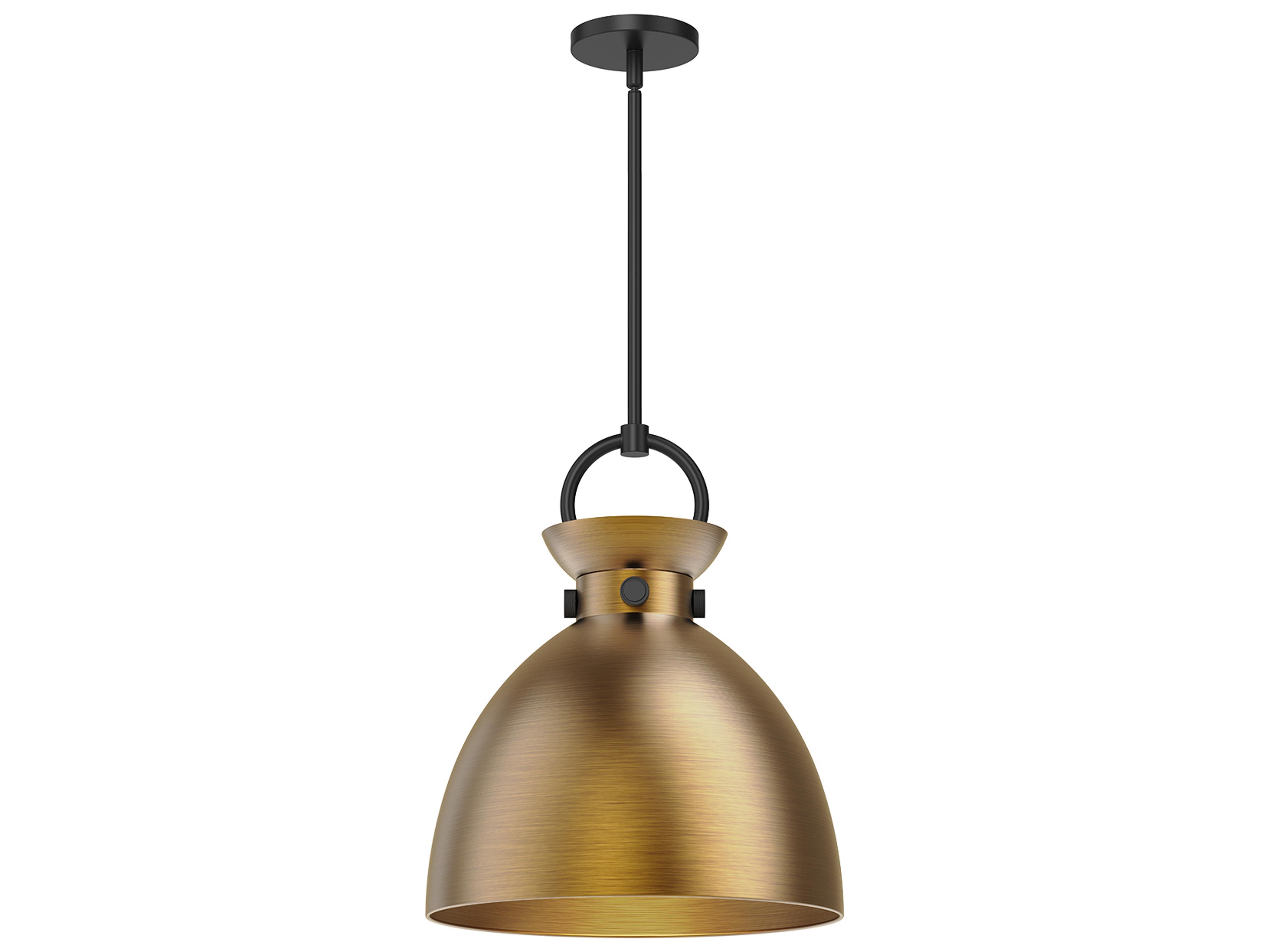 Waldo 1-Light Matte Black Aged Gold Dome Pendant