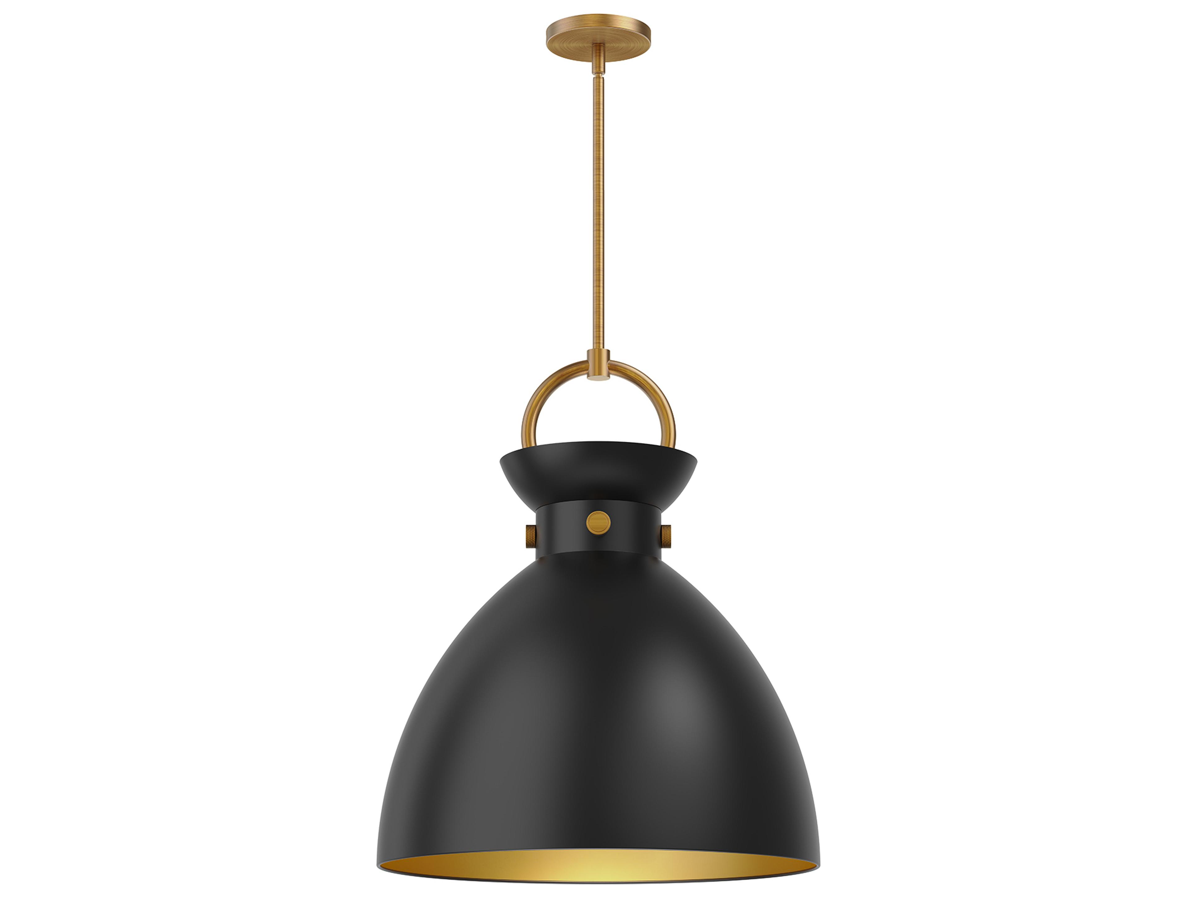 Waldo 1-Light Aged Gold Matte Black Dome Pendant