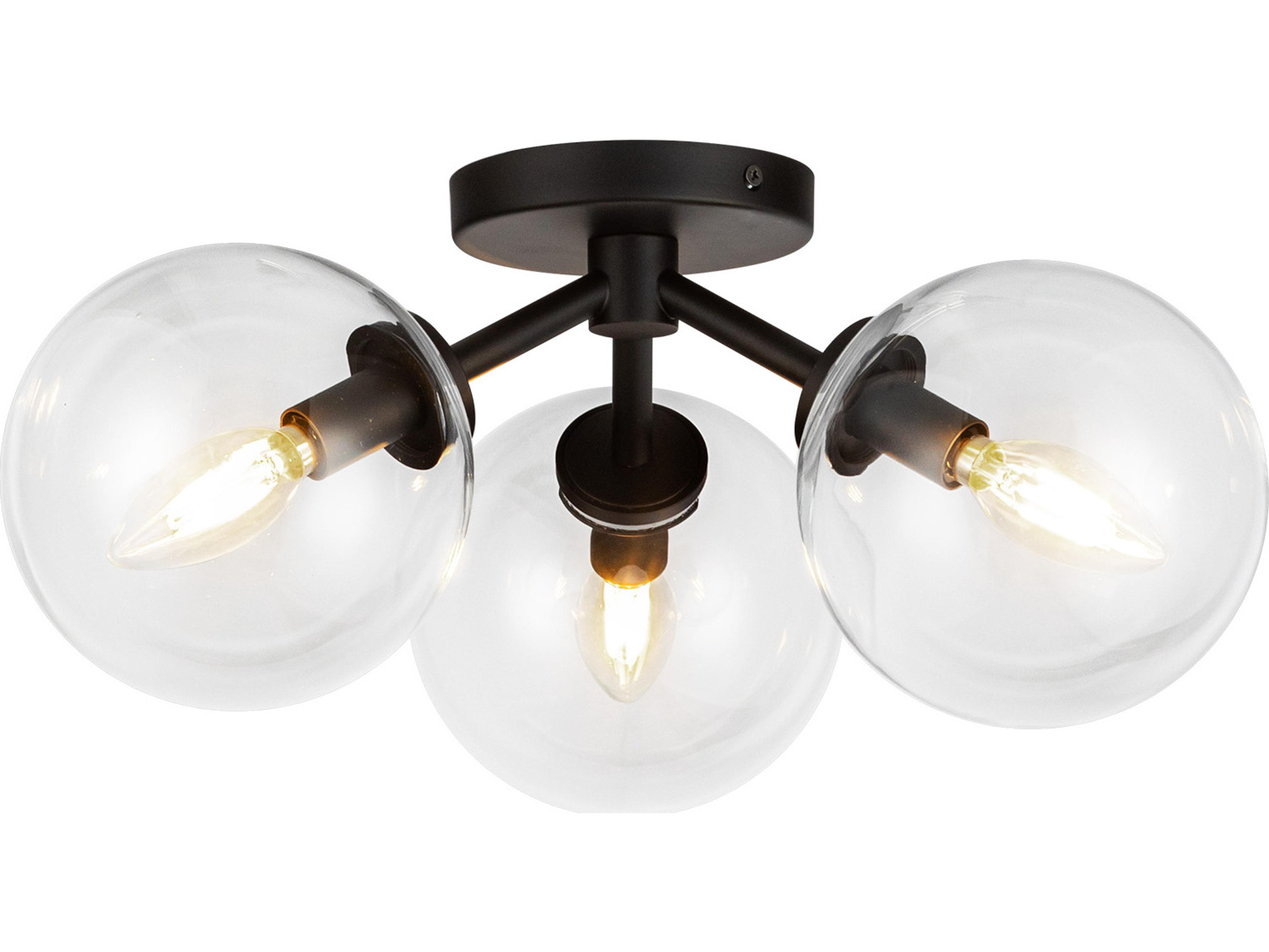 Alora Mood Cassia 3-Light Matte Black Globe Semi Flush Mount