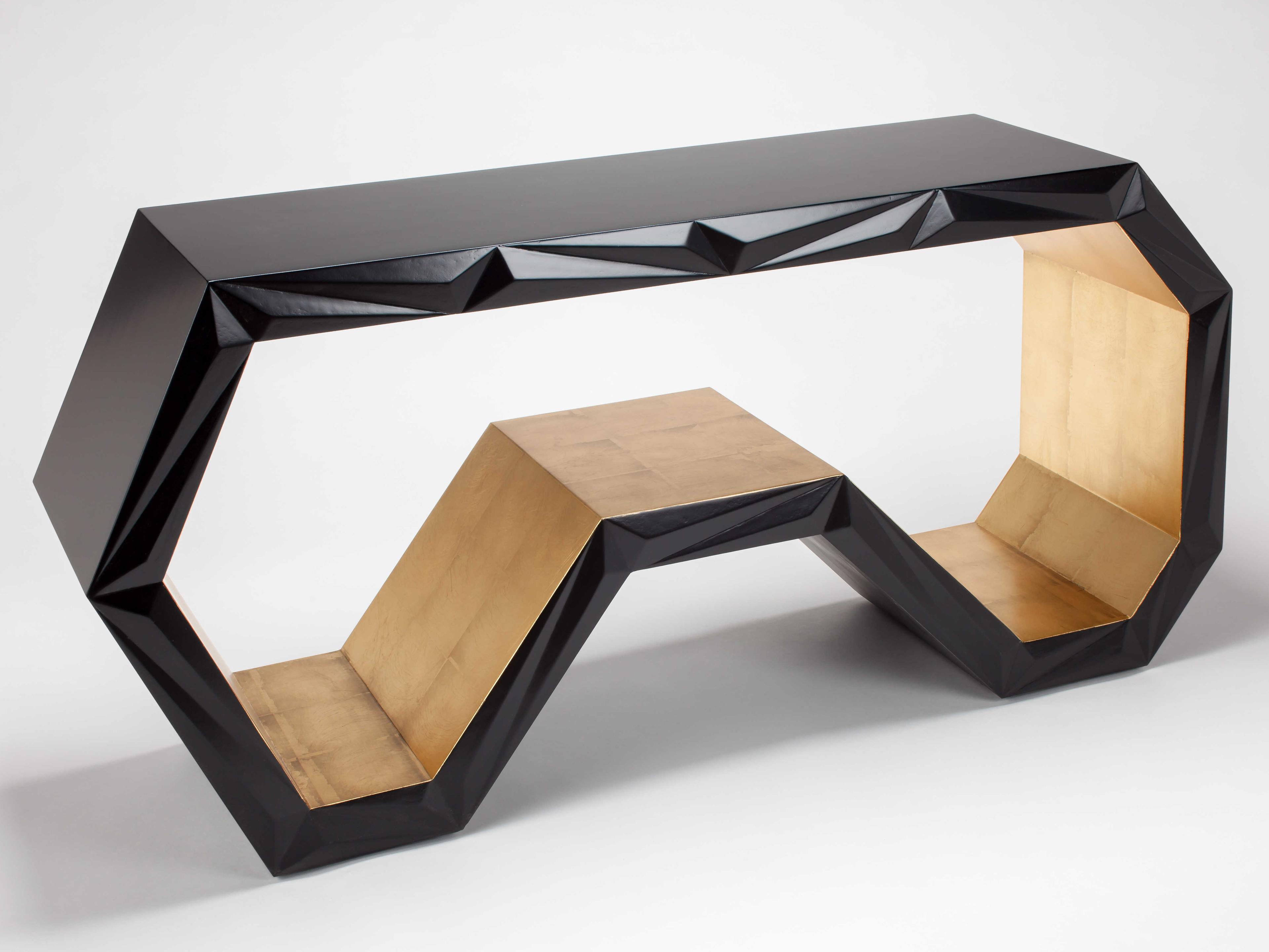 Artmax Rectangular Glass Black Gold Console Table