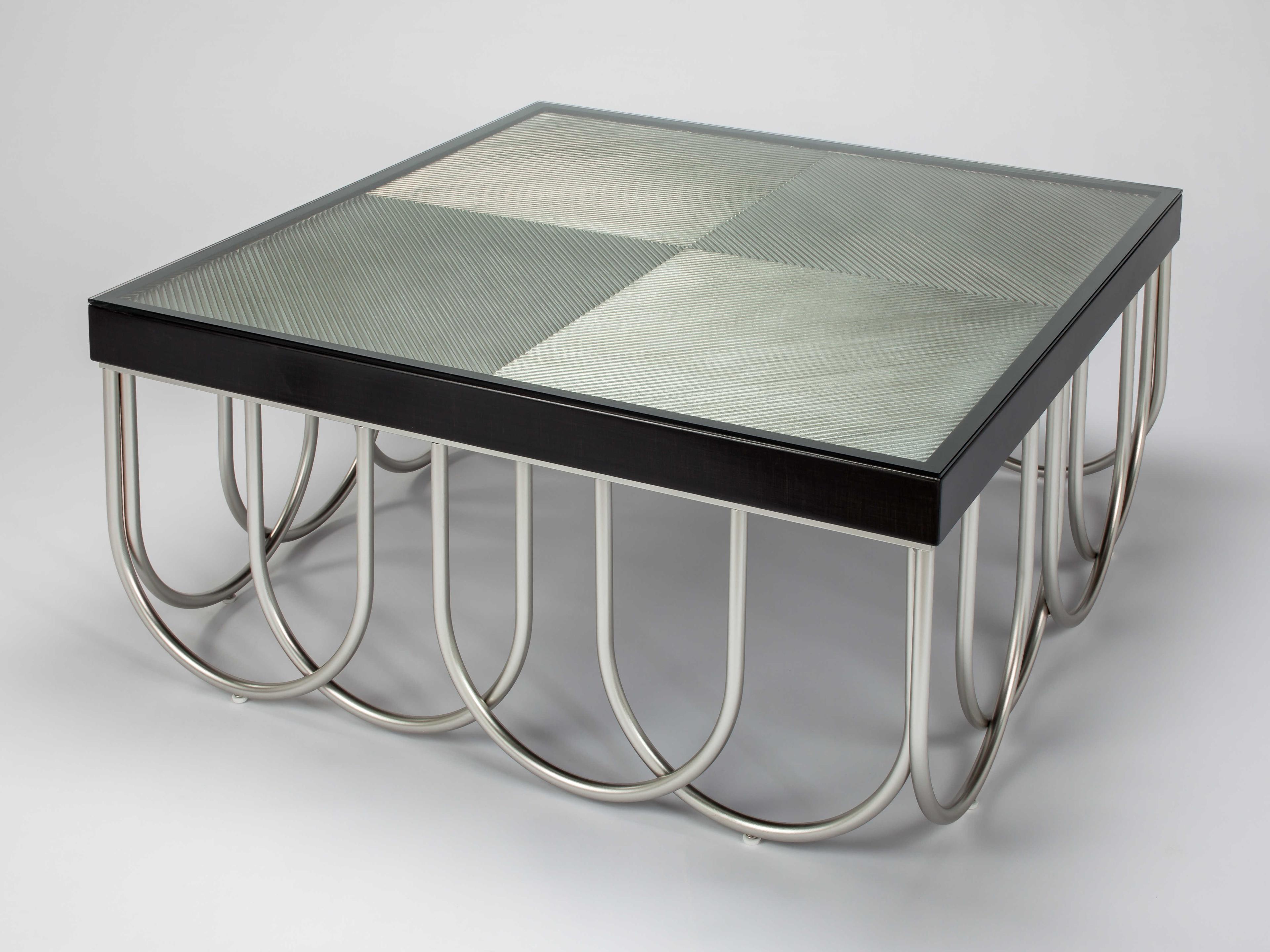 Artmax Square Glass Black Silver Coffee Table