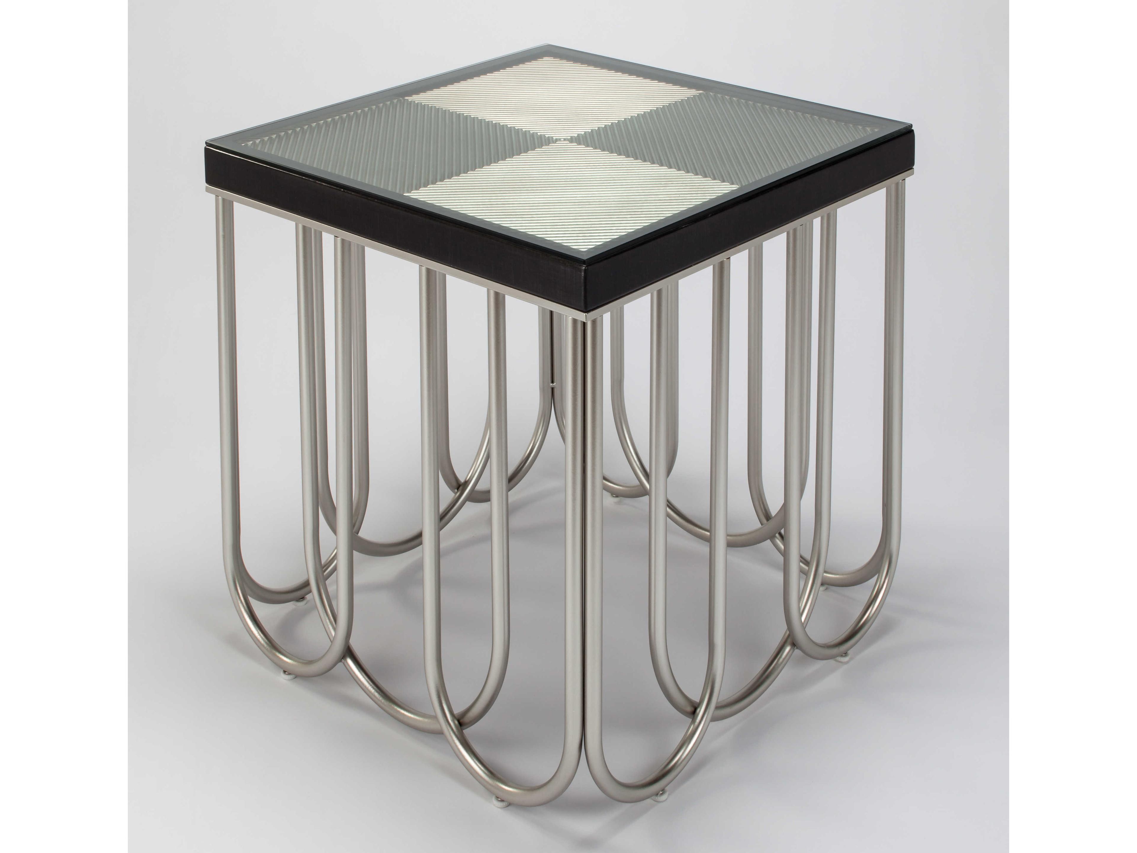 Artmax Square Glass Black Silver End Table