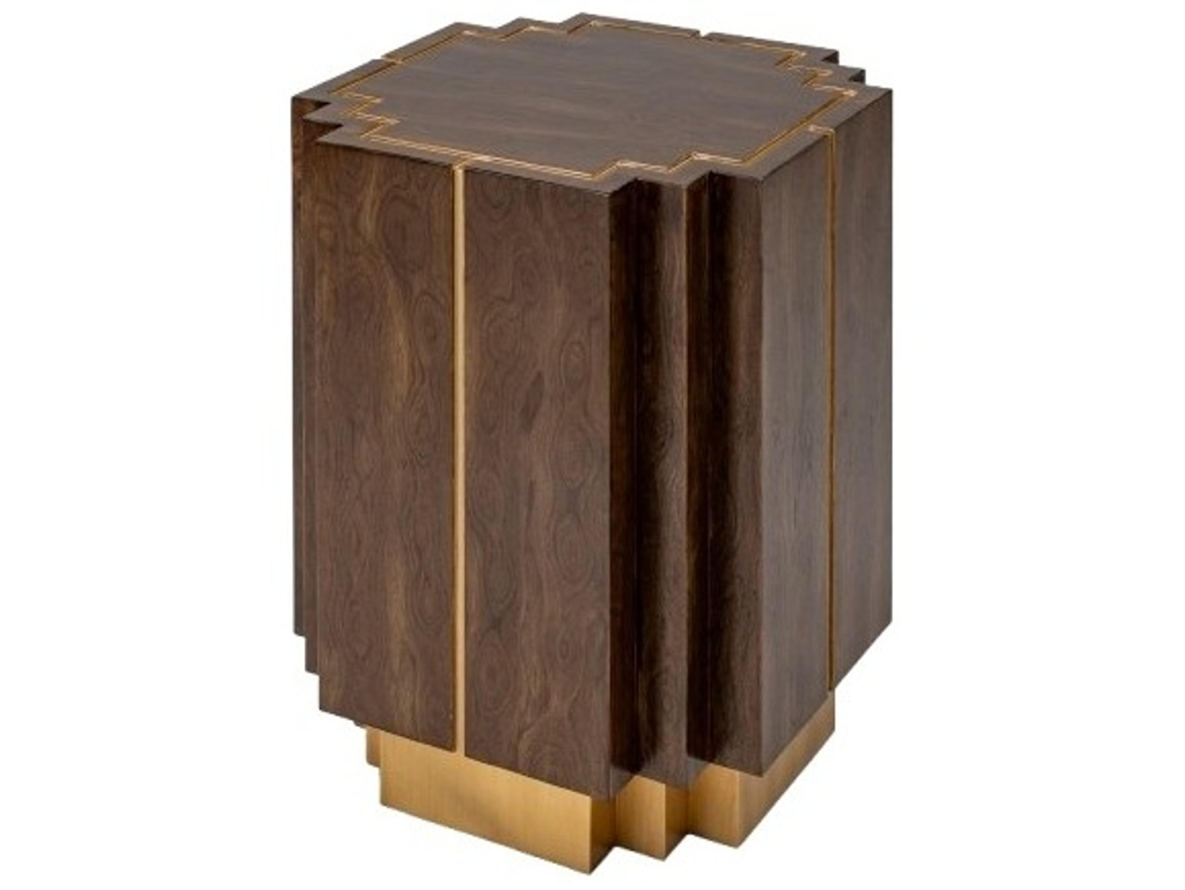 Artmax Square Wood Walnut Bright Gold End Table