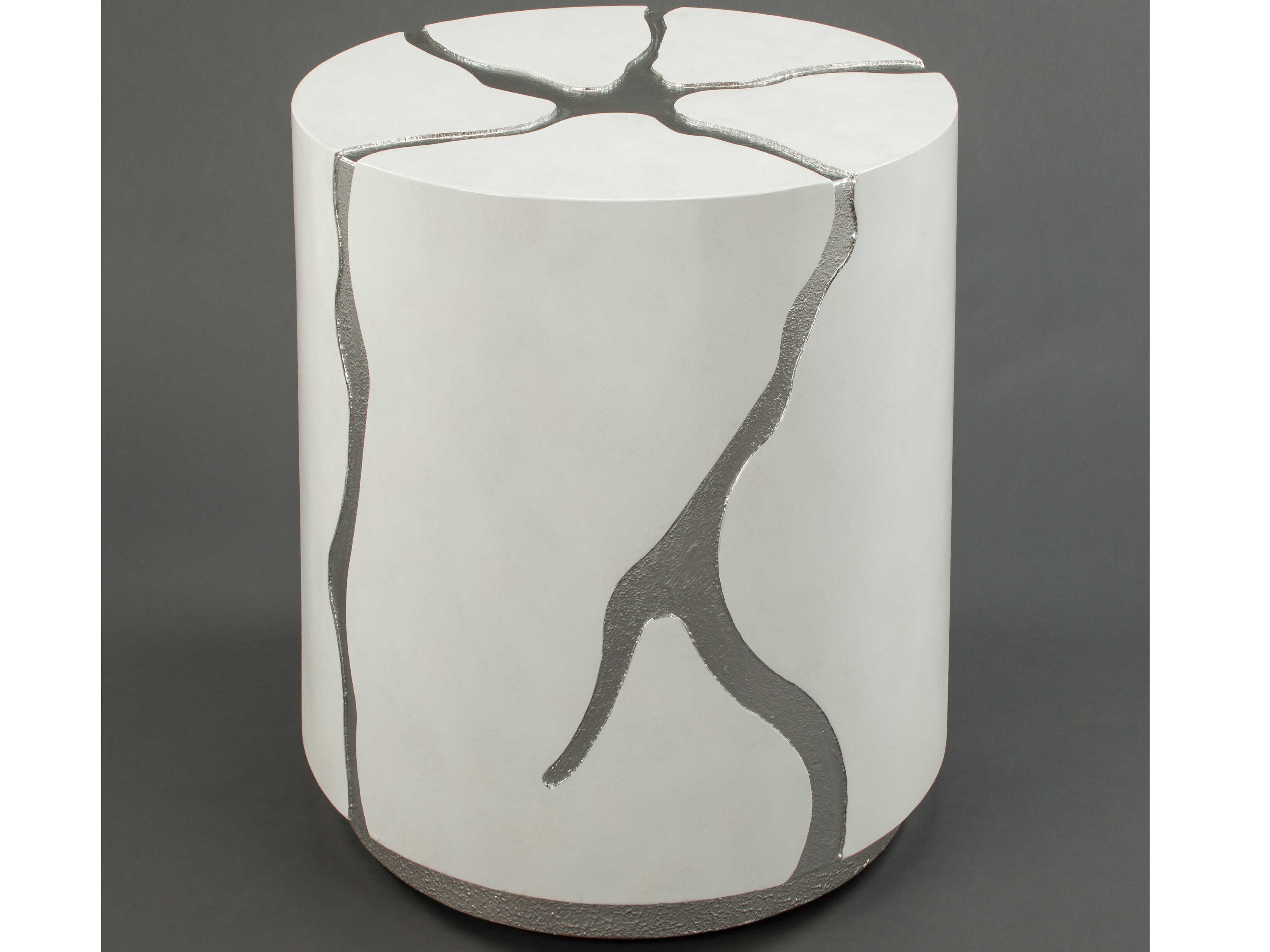 Artmax Round Wood Frosty White Gritty Silver End Table