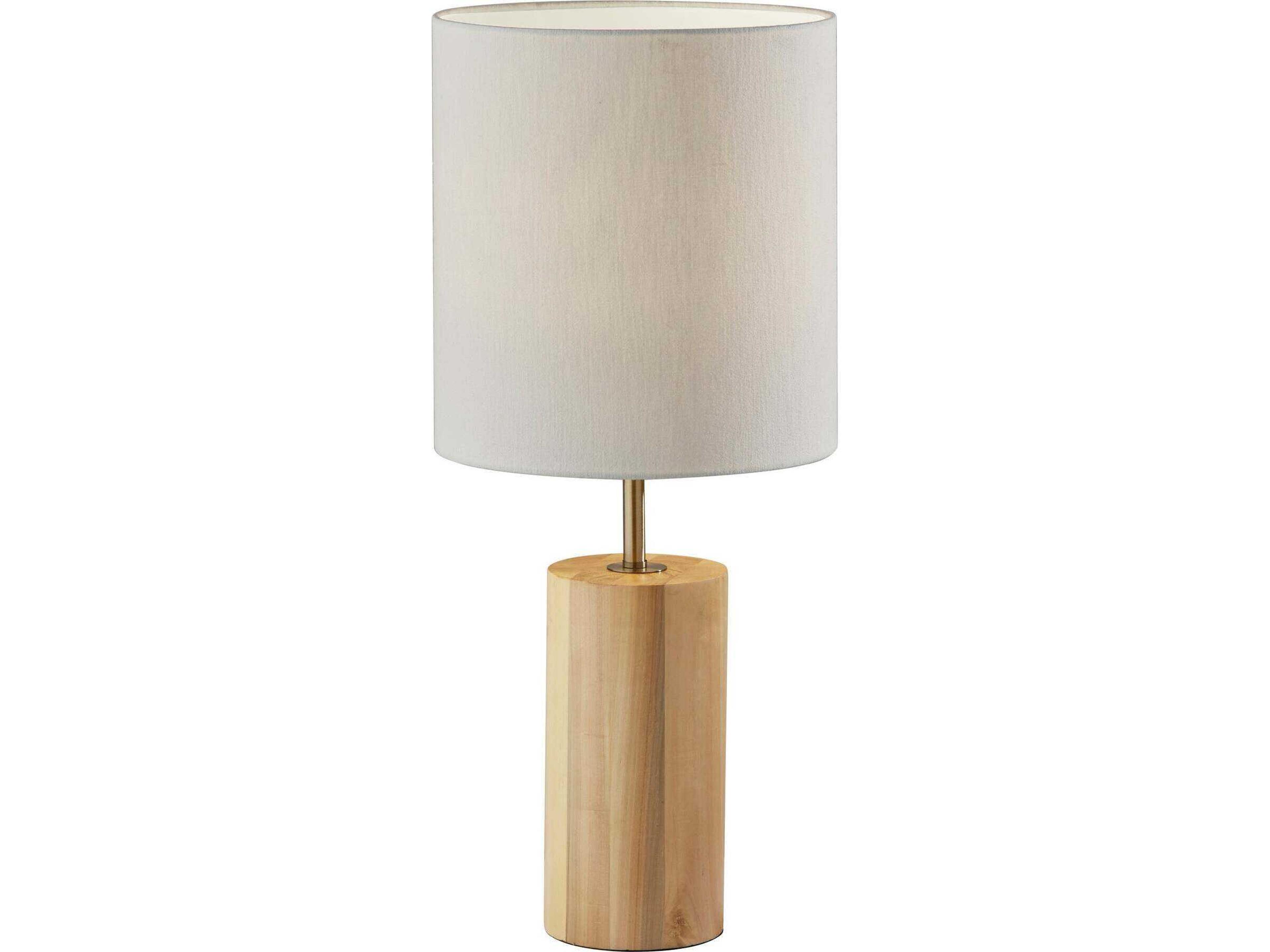 Adesso Dean Natural Oak Antique Brass White Textured Fabric Brown Buffet Lamp
