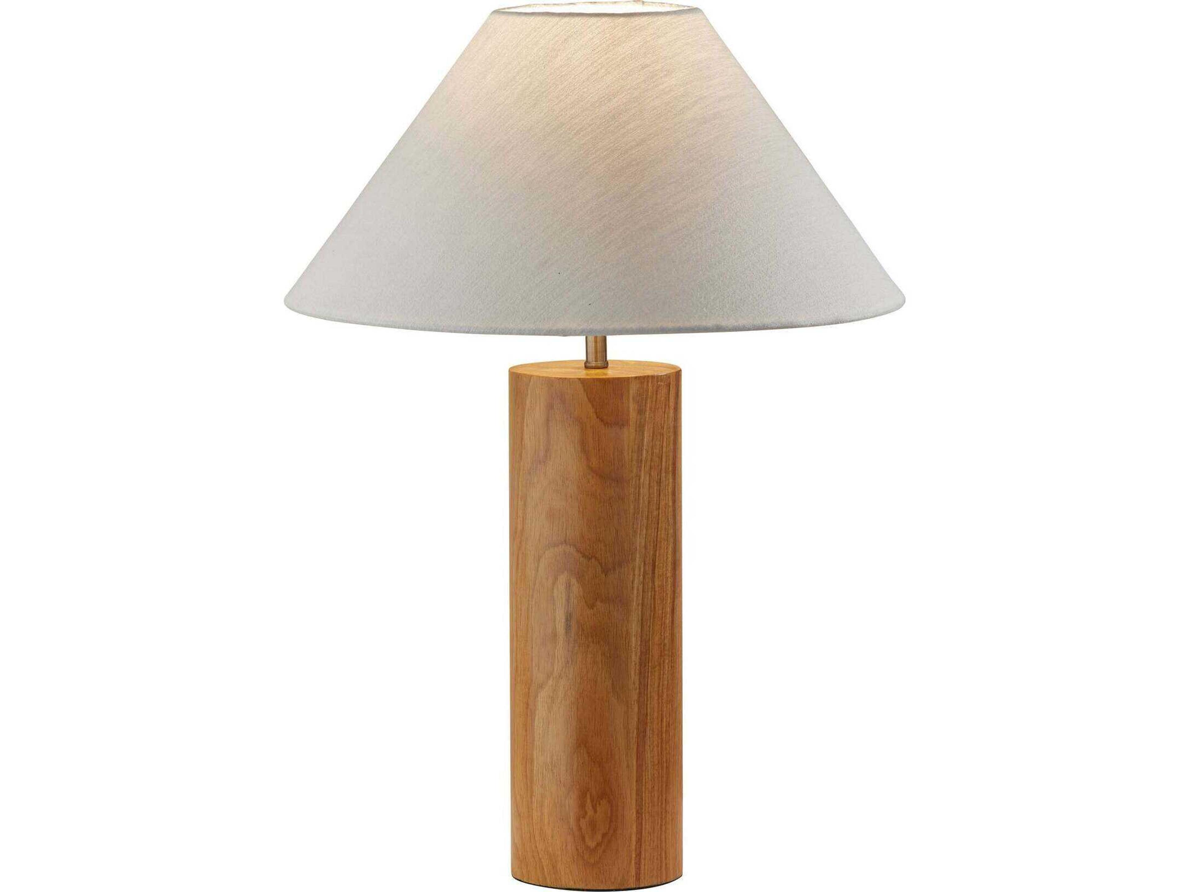 Adesso Martin Natural Oak Antique Brass White Textured Fabric Brown Buffet Lamp