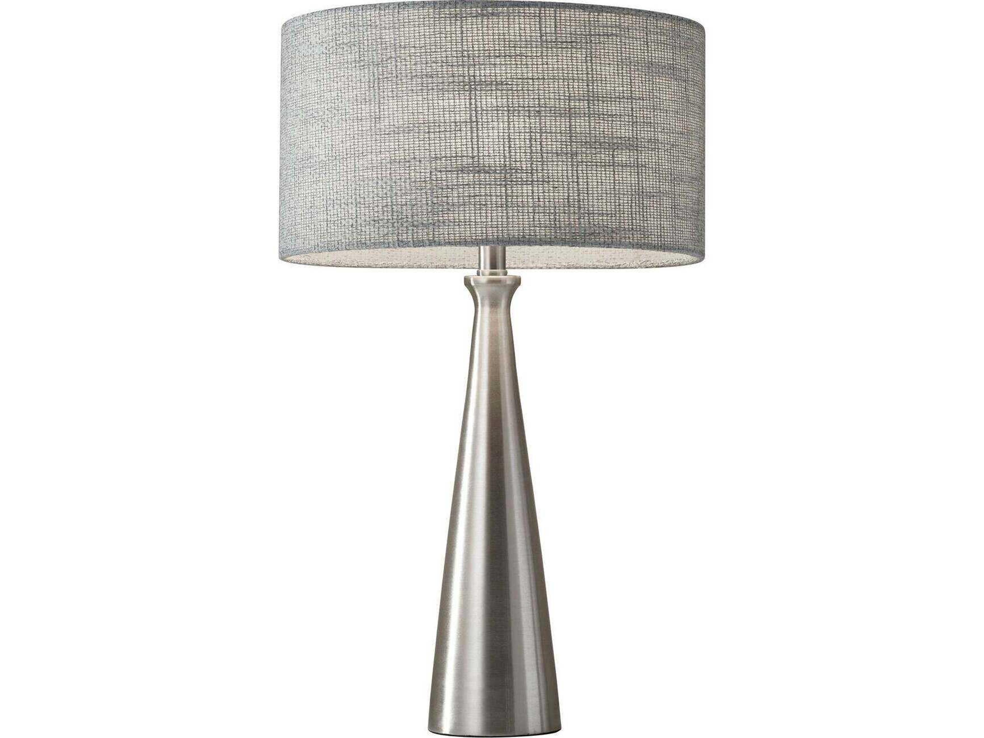Adesso Linda Brushed Steel Light Grey Textured Fabric Silver Table Lamp