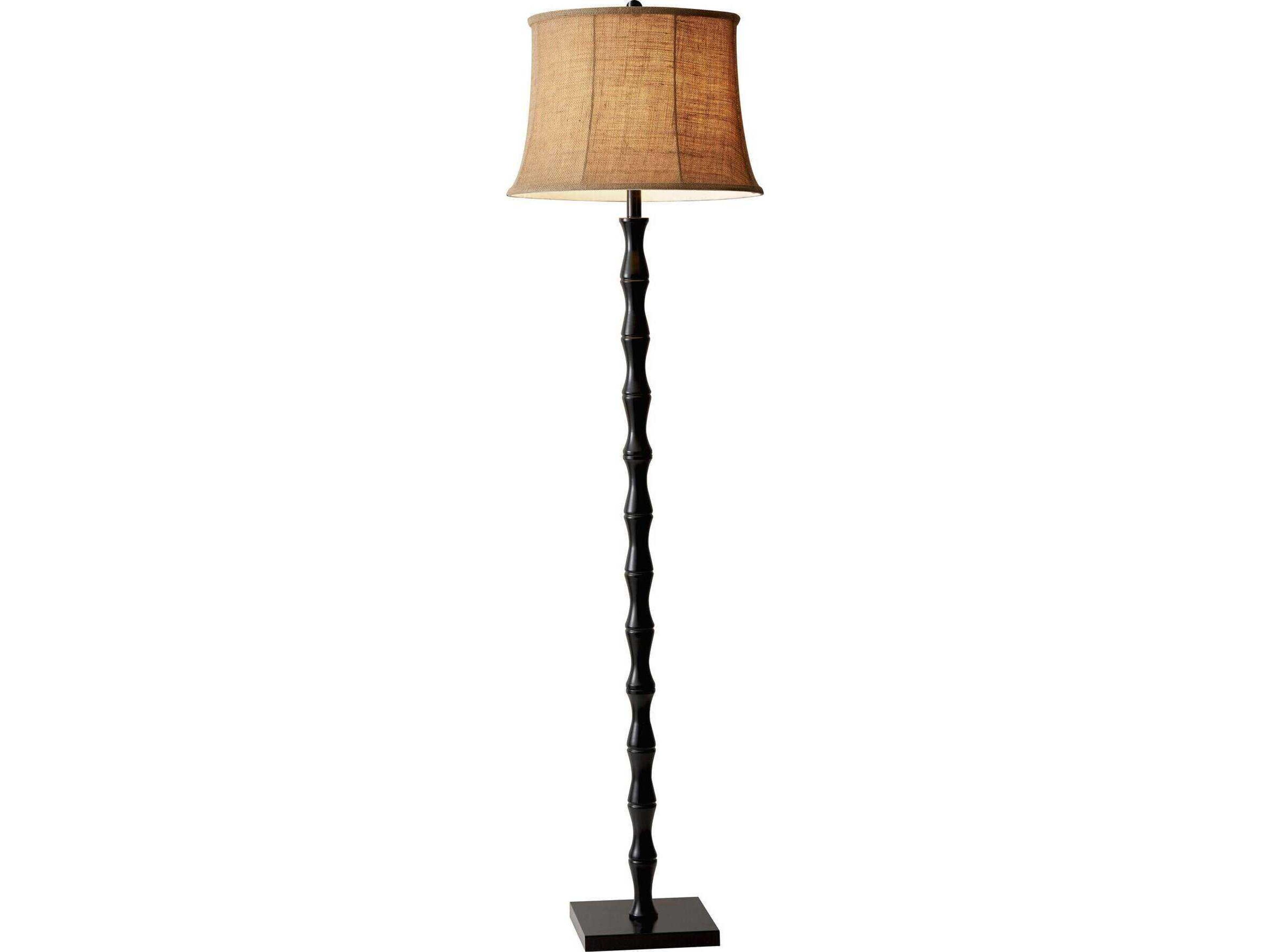 Adesso Stratton Painted Black Brown Burlap Bell Floor Lamp