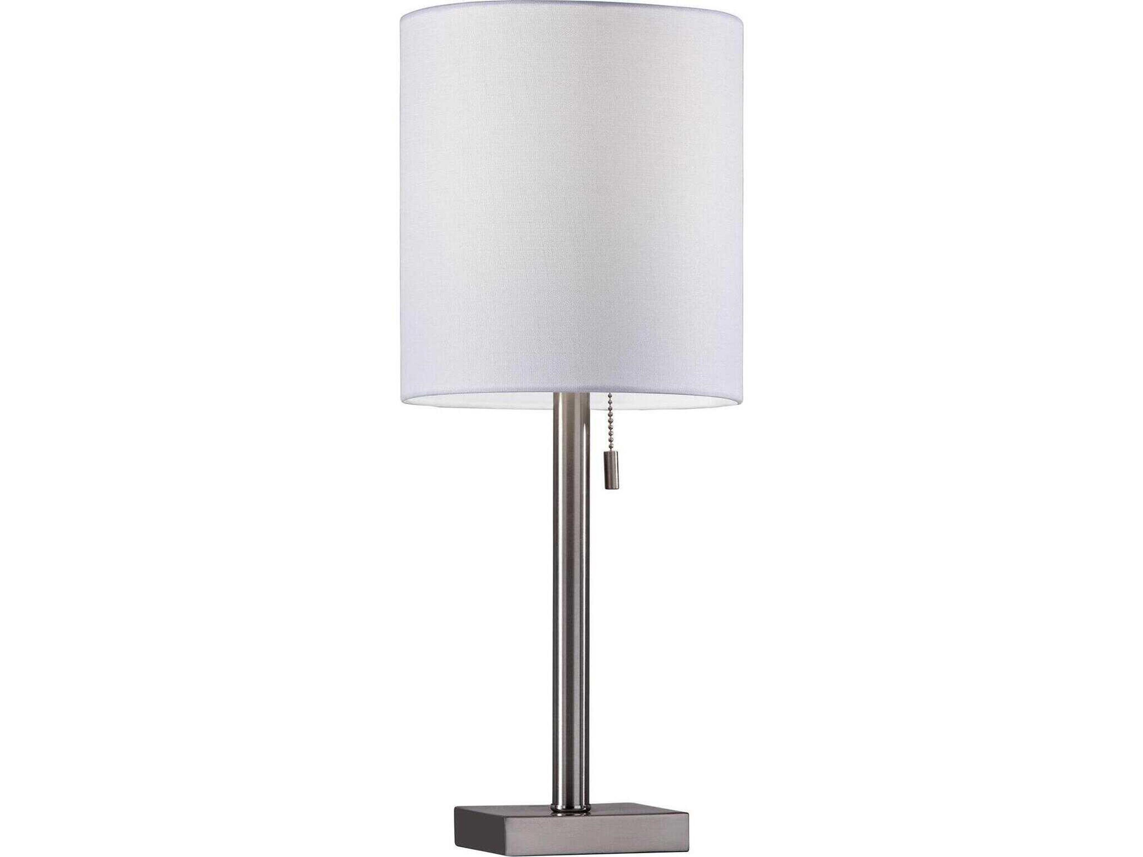 Adesso Liam Brushed Steel White Textured Fabric Table Lamp