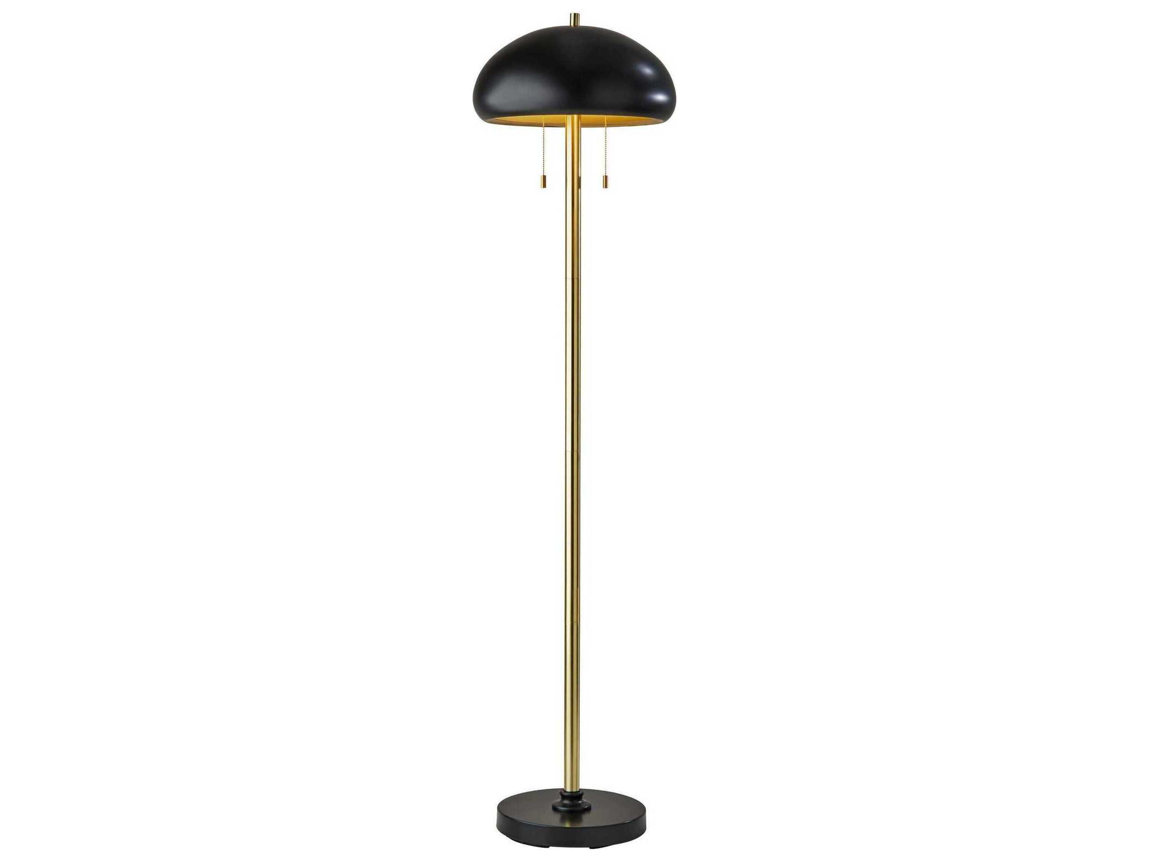 Adesso Cap Black Antique Brass Metal Floor Lamp