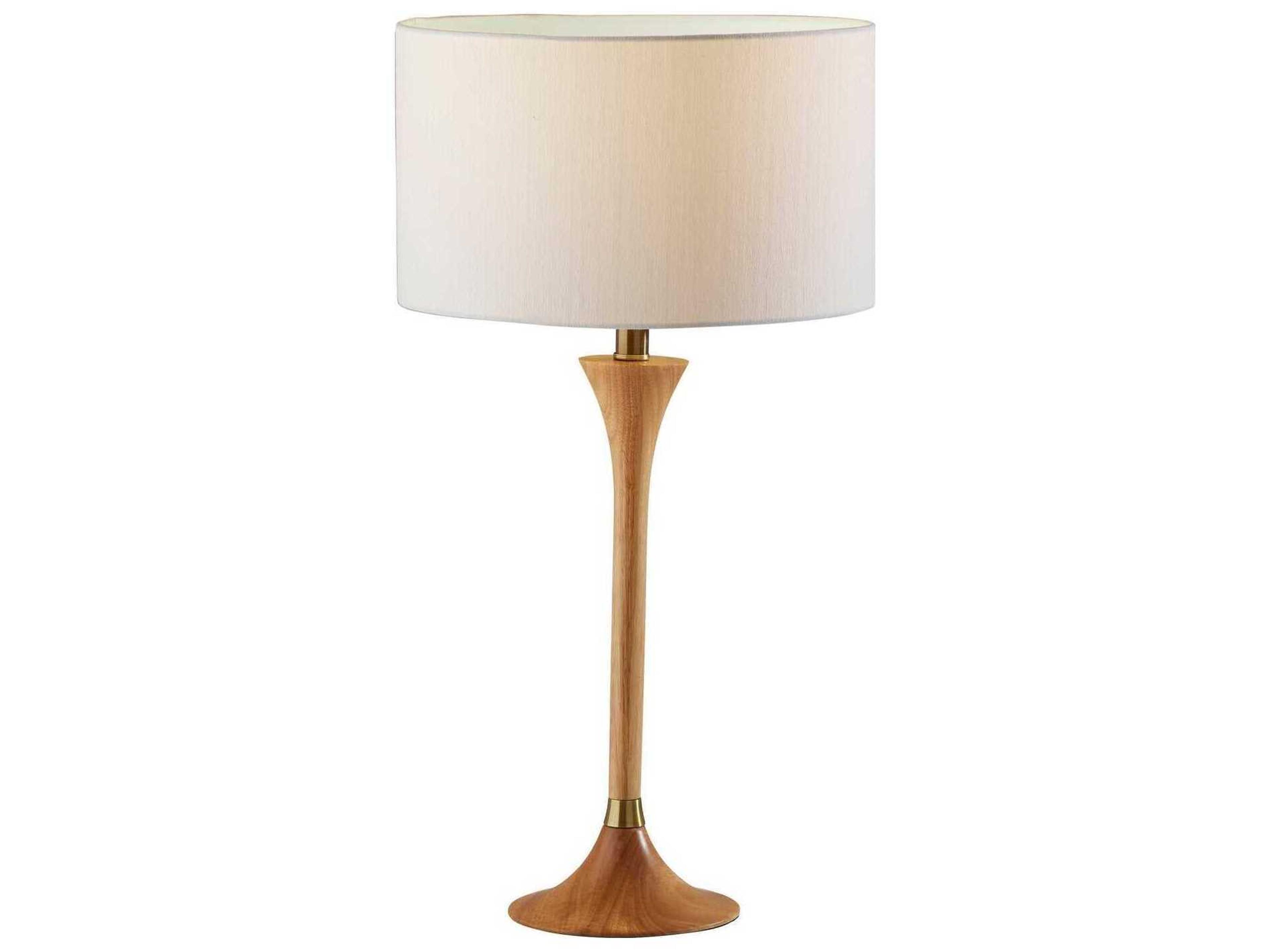 Adesso Rebecca Natural Antique Brass White Textured Fabric Wood Buffet Lamp